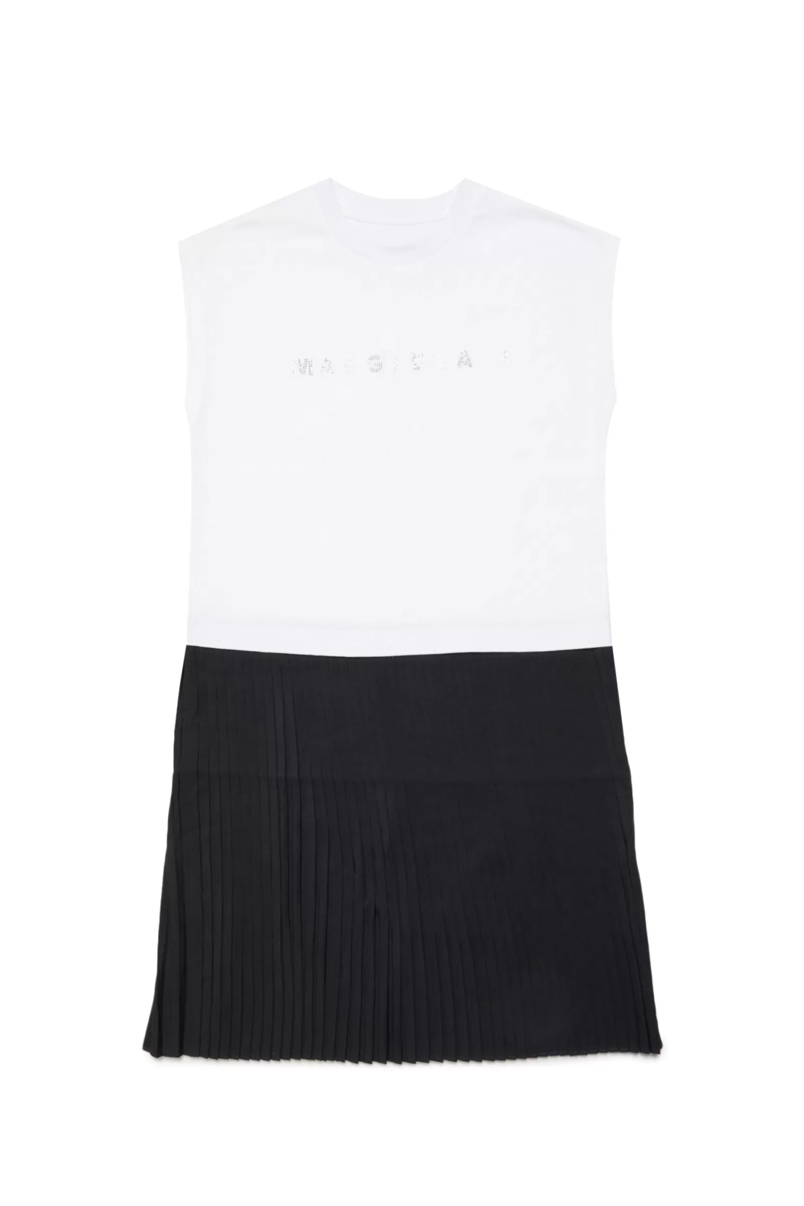 Vestiti<MM6 MAISON MARGIELA Abito E Nero Smanicato In Jersey Con Gonna Plisse Bianco