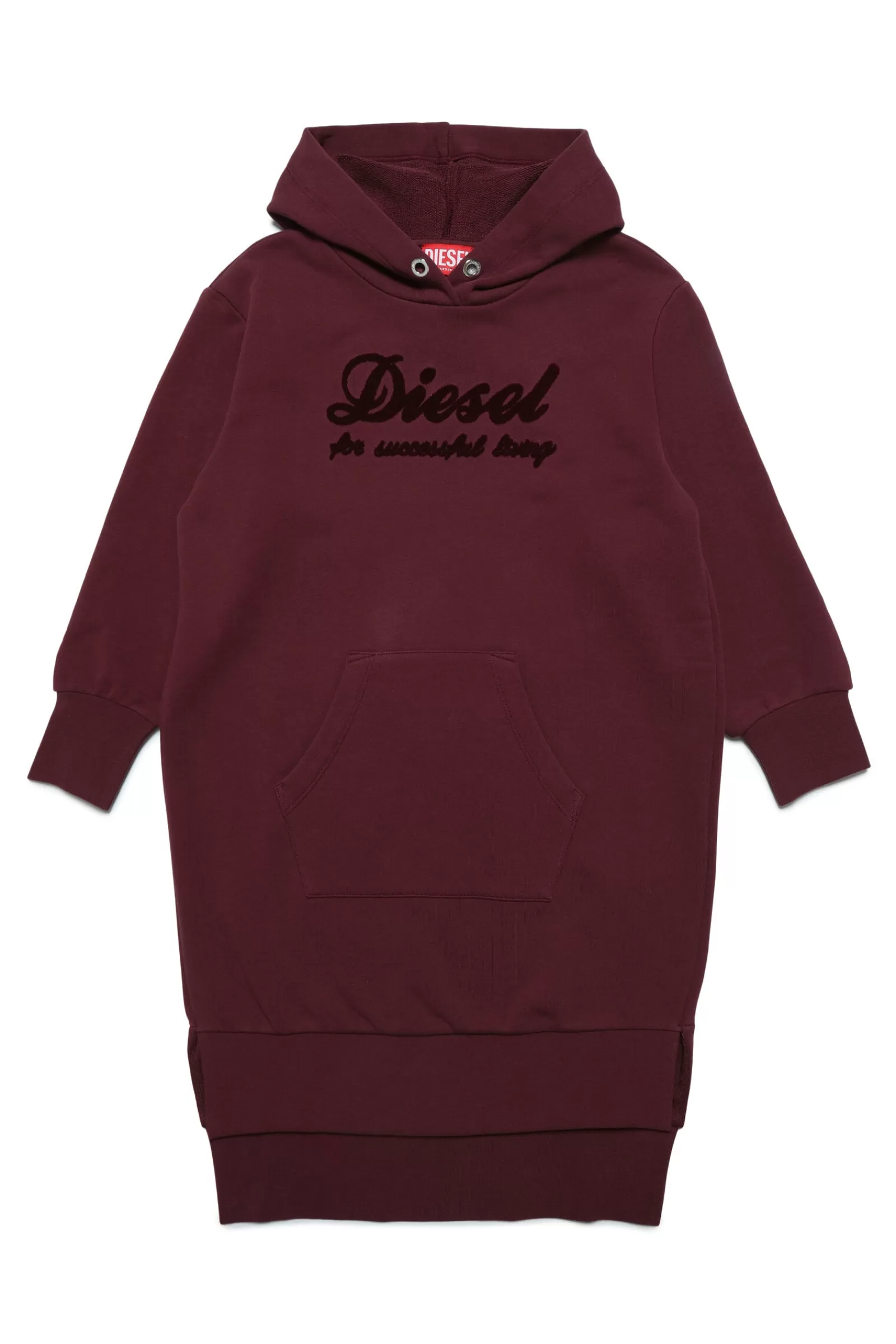 Vestiti<DIESEL Abito Maxi-Felpa Con Cappuccio E Logo Effetto Ciniglia Vino