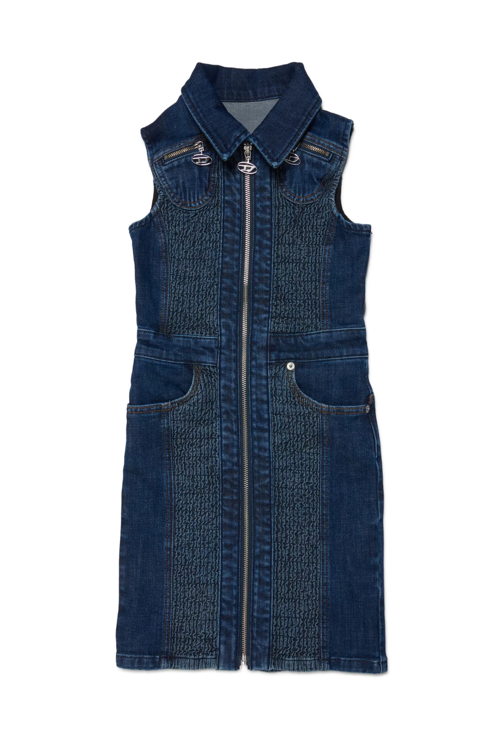 Vestiti<DIESEL Abito Tubino In Denim Smock Stitch Blu Denim