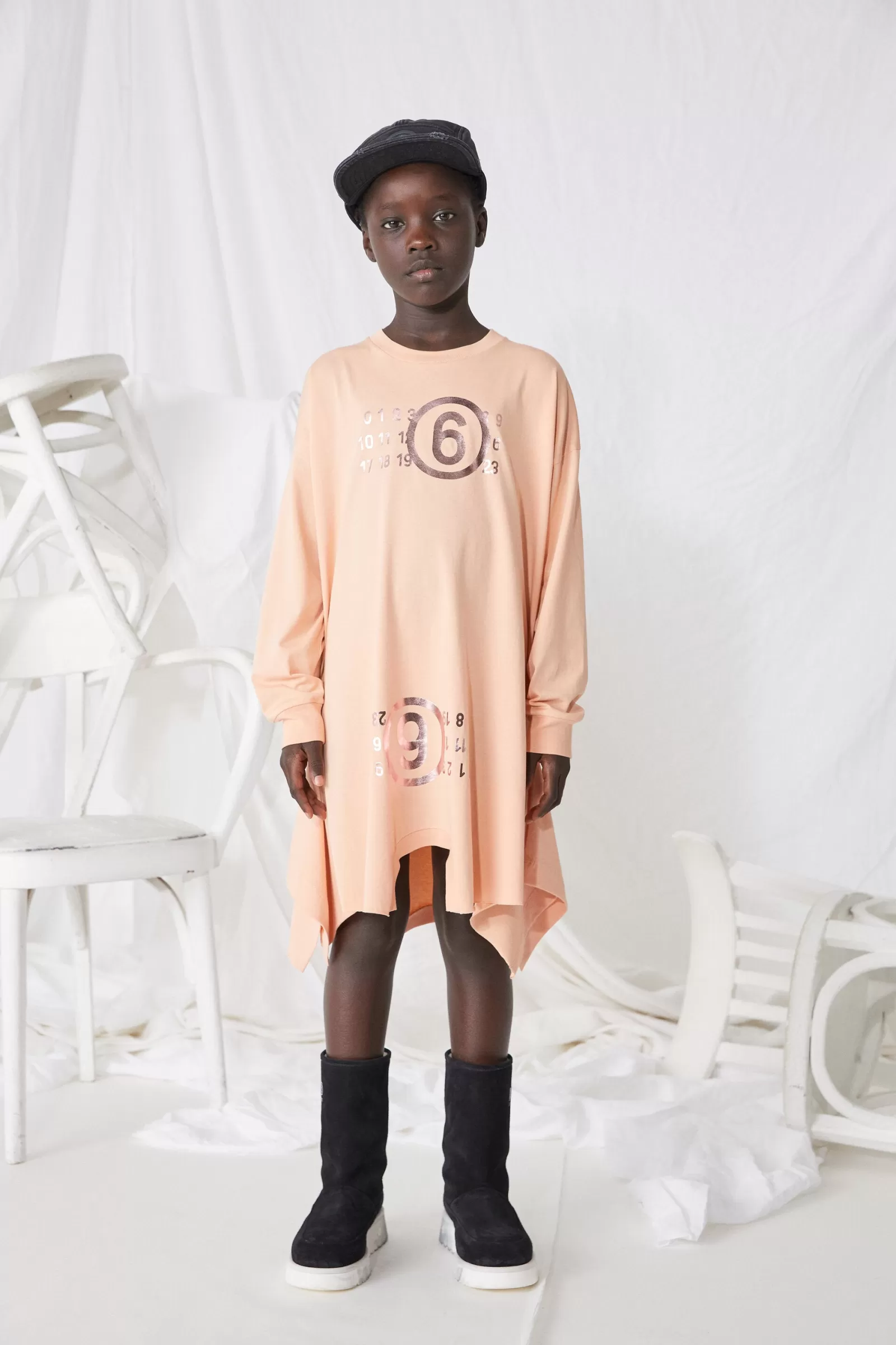 Vestiti<MM6 MAISON MARGIELA Abito Upside-Down In Jersey Con Logo Effetto Metallizzato Rosa Pesca