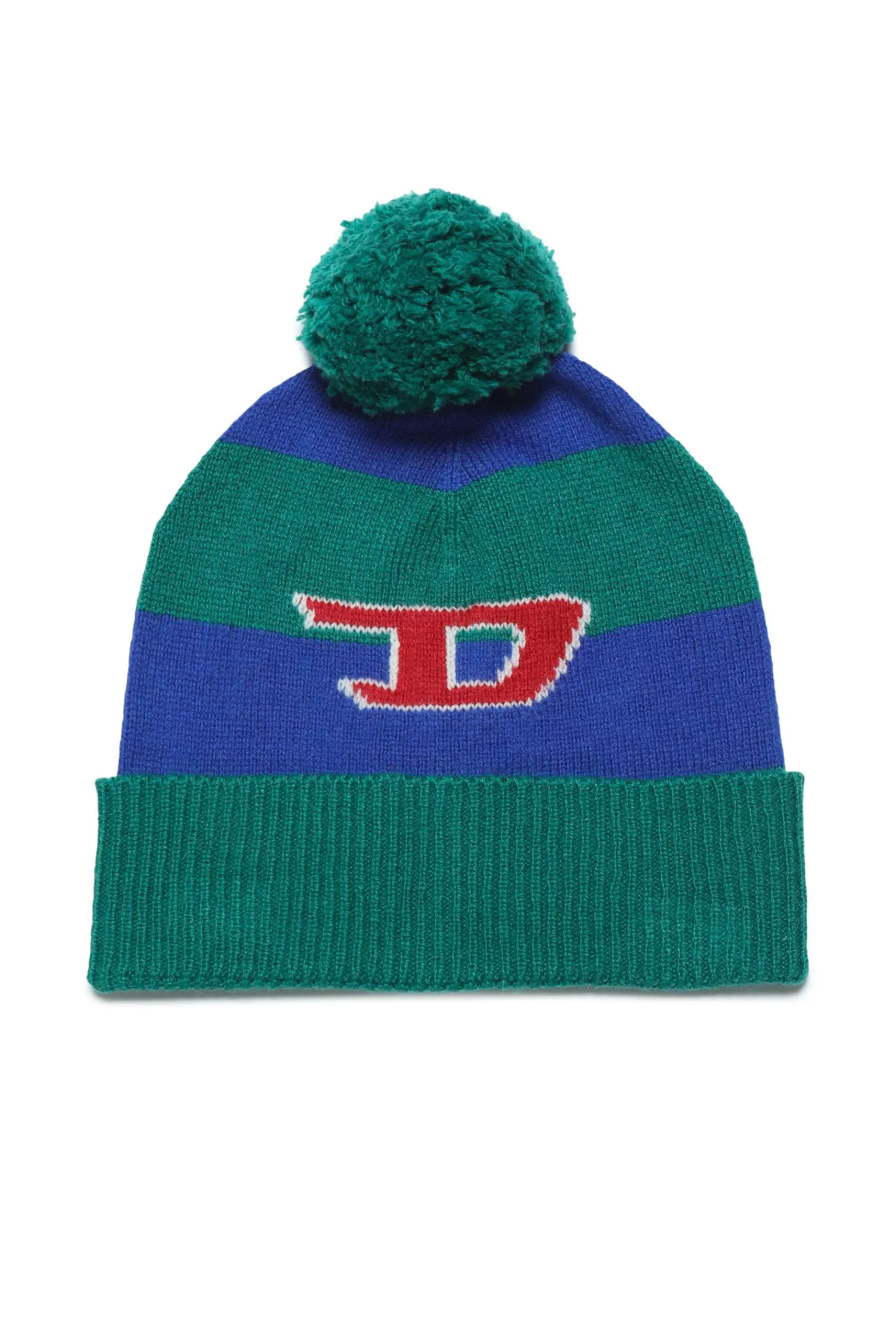 Berretti E Cappelli<DIESEL Berretto Beanie In Misto Lana A Righe Con Pompon Verde Bottiglia