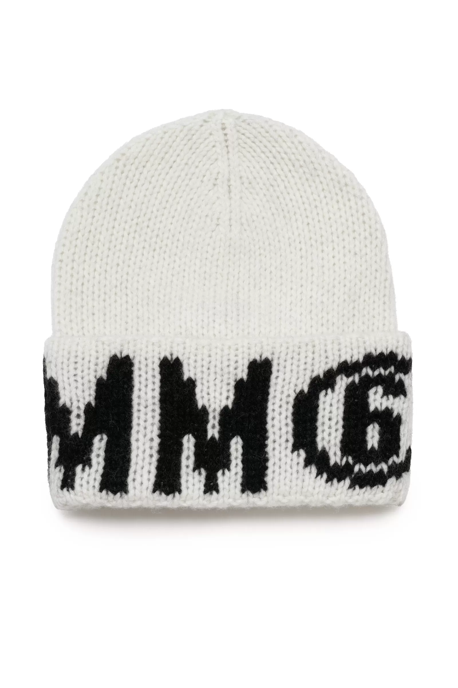 Berretti E Cappelli<MM6 MAISON MARGIELA Berretto Beanie In Misto Lana Con Risvolto E Logo Bianco Sporco