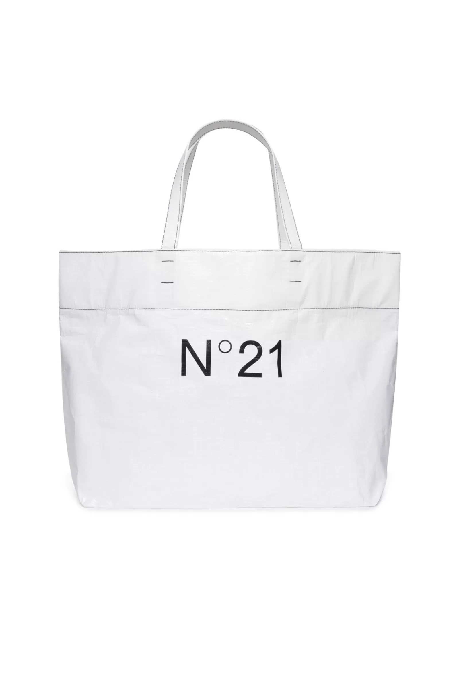 Borse E Zaini<N°21 Borsa Shopper Bianca Con Logo Istituzionale Bianco