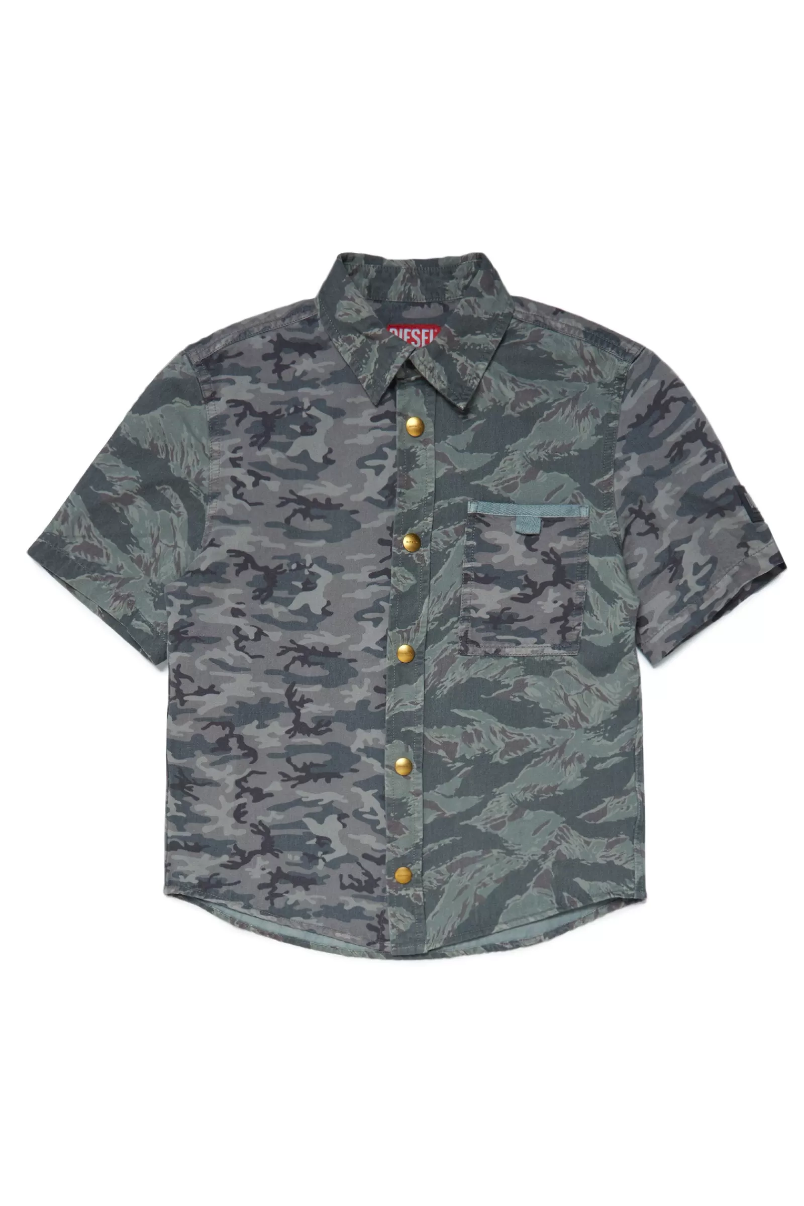 Camicie<DIESEL Camicia Con Taschino In Mix Camouflage Verde Militare Oliva Polvere