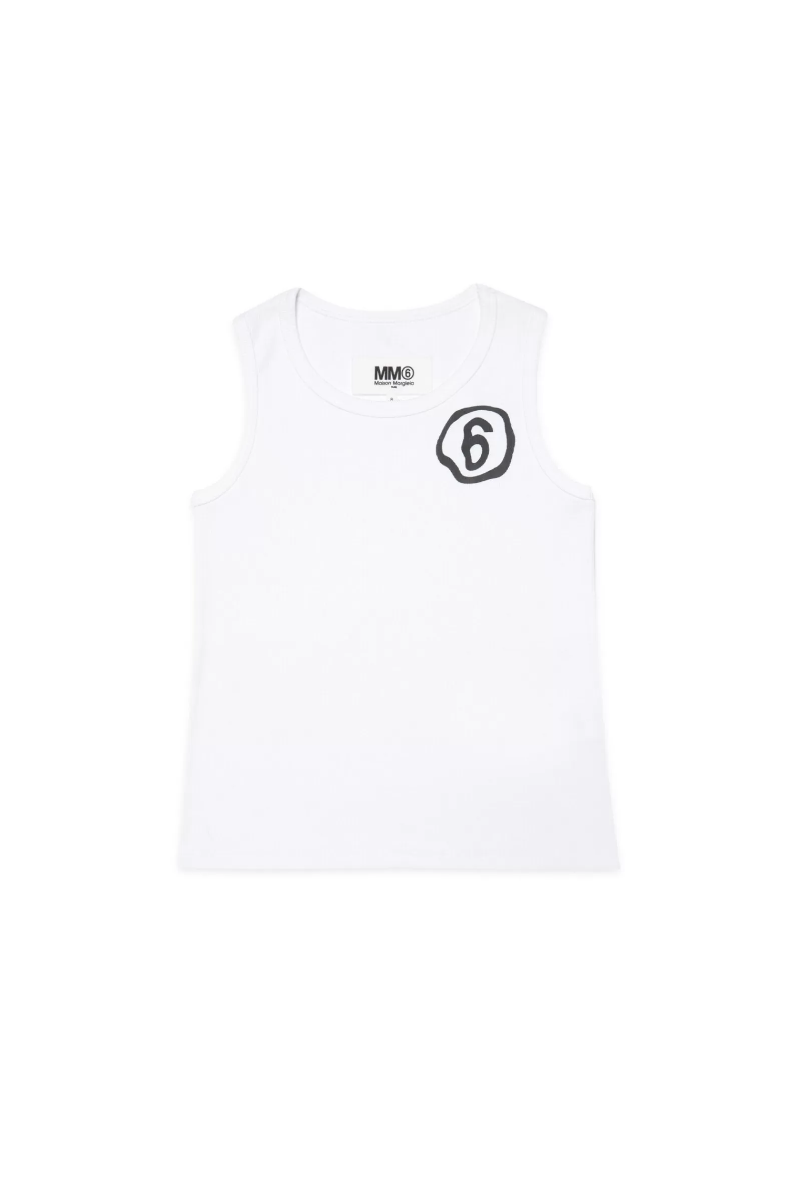 T-Shirt<MM6 MAISON MARGIELA Canotta Bianca A Costine Con Logo 6 Effetto Fluido Bianco