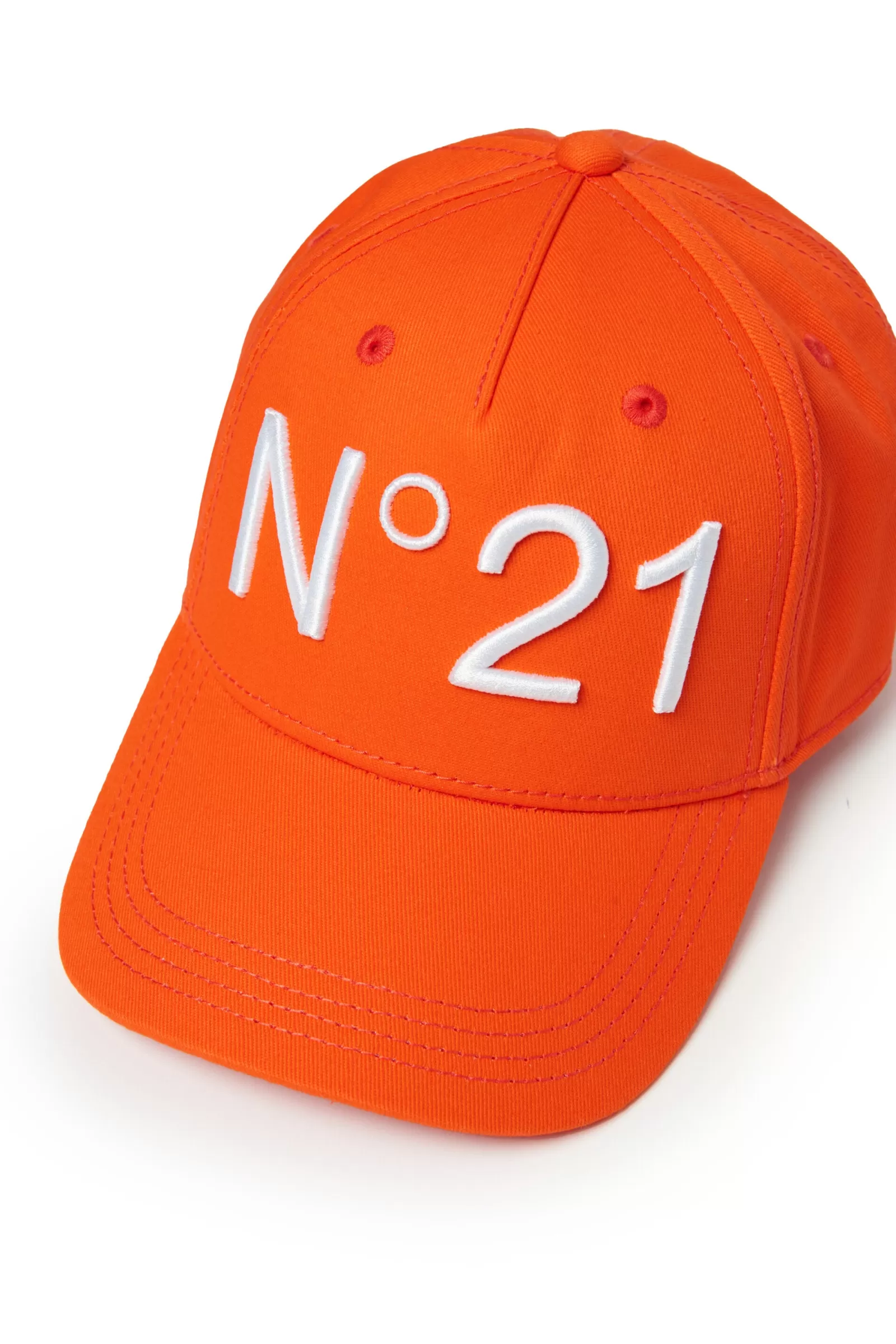 Berretti E Cappelli<N°21 Cappello Da Baseball Arancione Fluo In Gabardina Con Logo Arancione Acceso