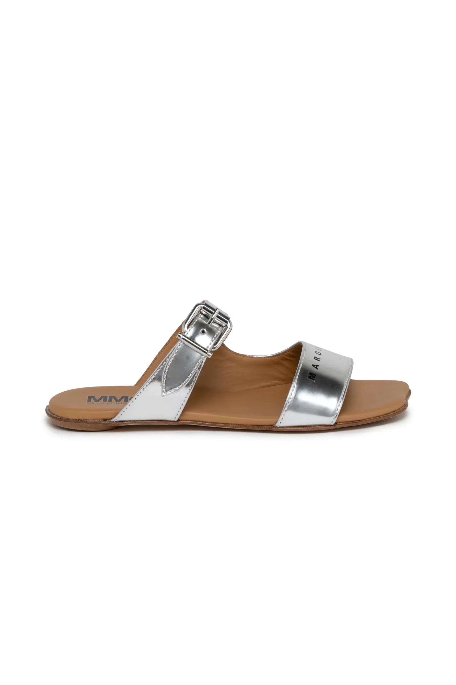 Sandali E Ciabatte<MM6 MAISON MARGIELA Ciabatte Mules Con Logo E Fibbia Metallica Argento