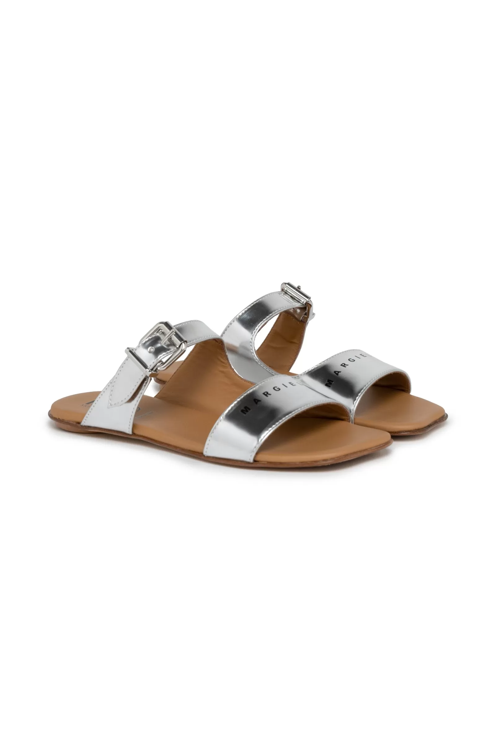 Sandali E Ciabatte<MM6 MAISON MARGIELA Ciabatte Mules Con Logo E Fibbia Metallica Argento