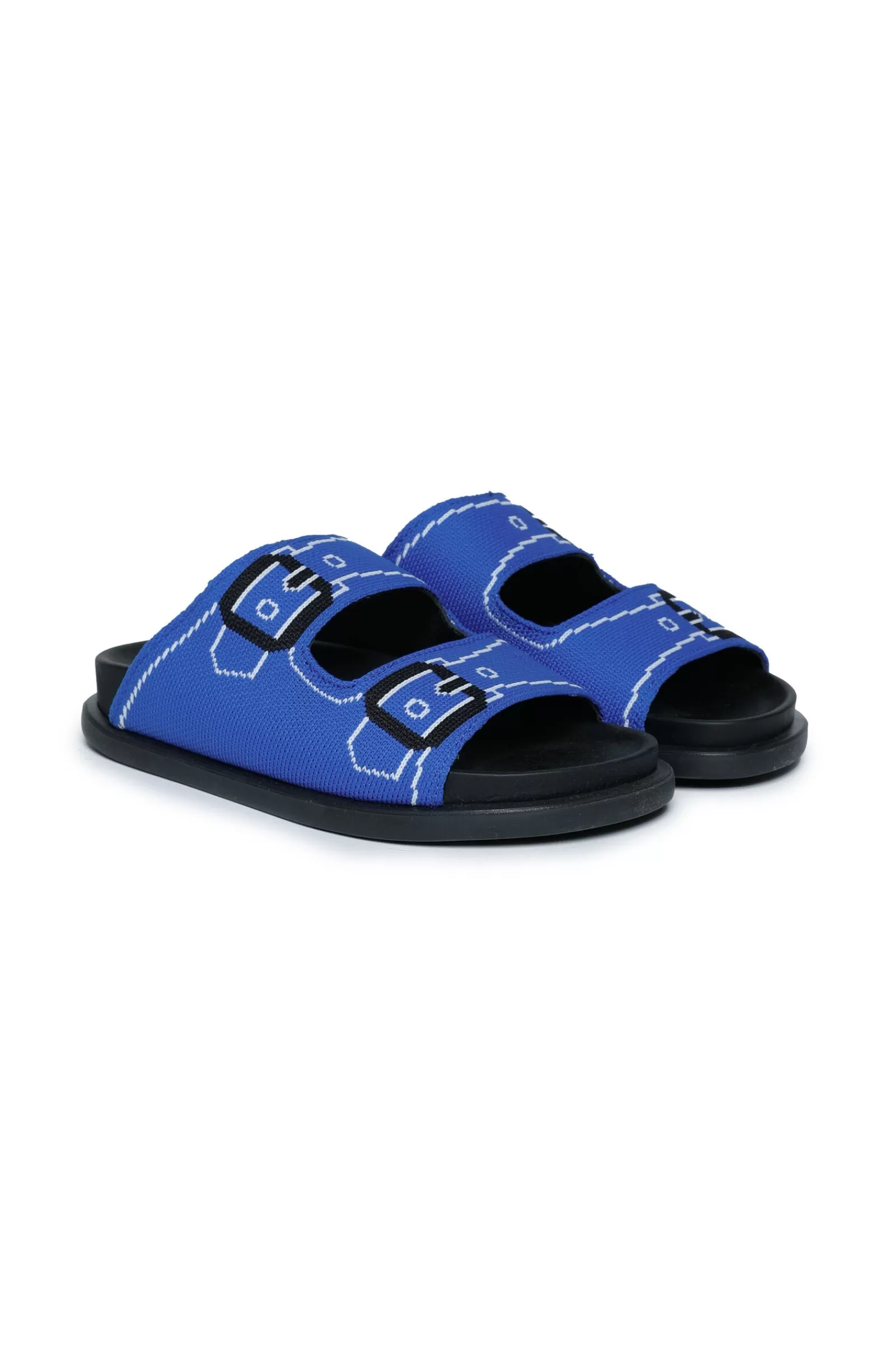 Sandali E Ciabatte<MARNI Ciabatte Slide Fussbett Blu Trompe-L'Oeil Jacquard Indaco