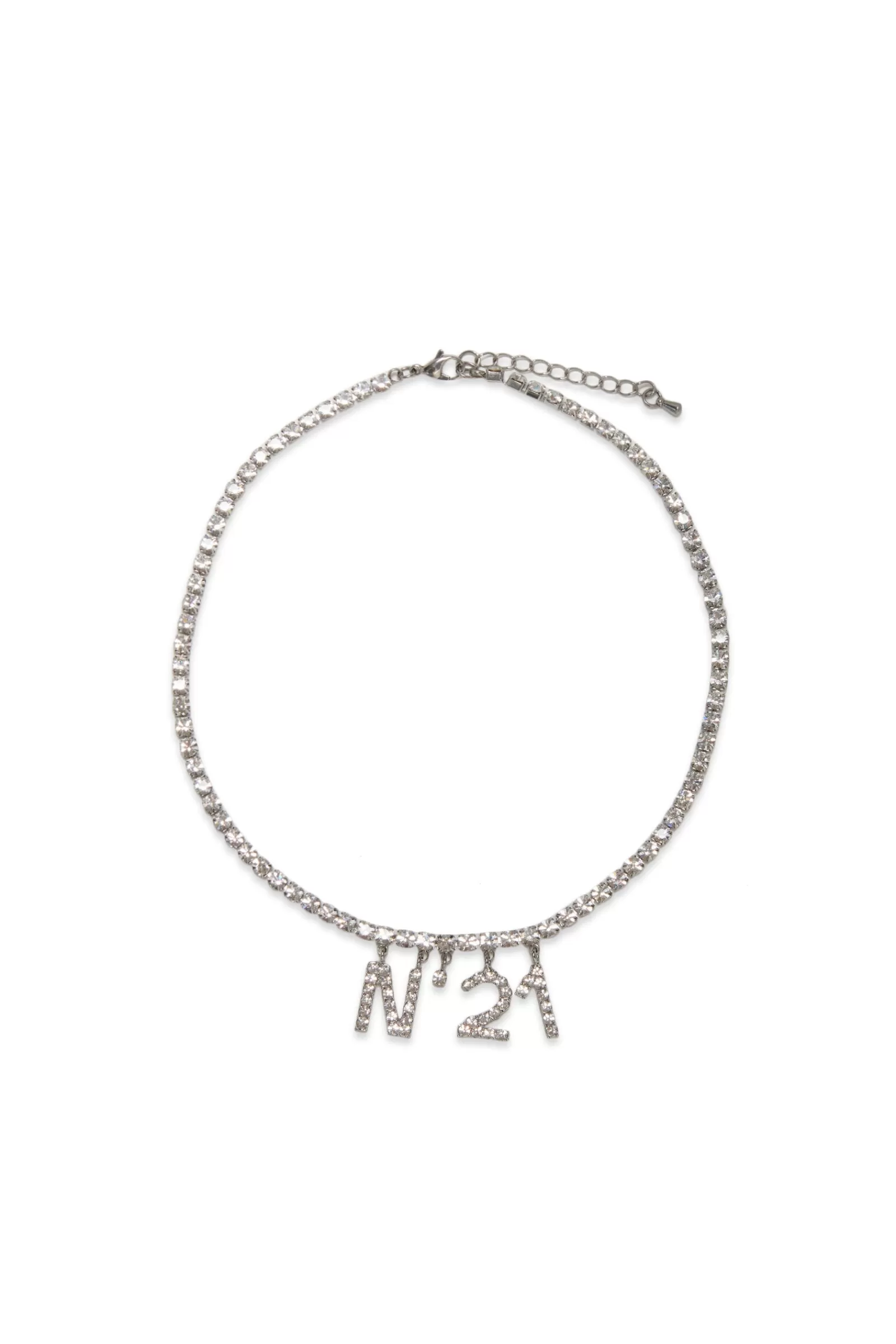 Accessori Moda<N°21 Collana Girocollo In Metallo Con Pietre E Logo Pendente Nickel