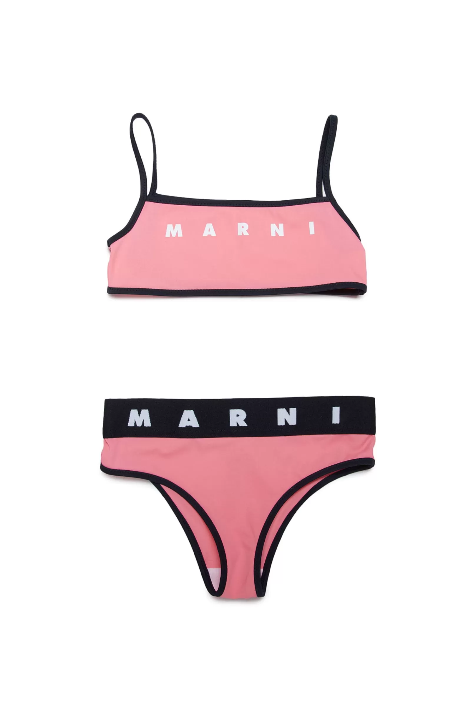 Costumi Da Bagno<MARNI Costume Bikini Rosa Pesca In Lycra Con Logo Rosa Fiore Di Pesco