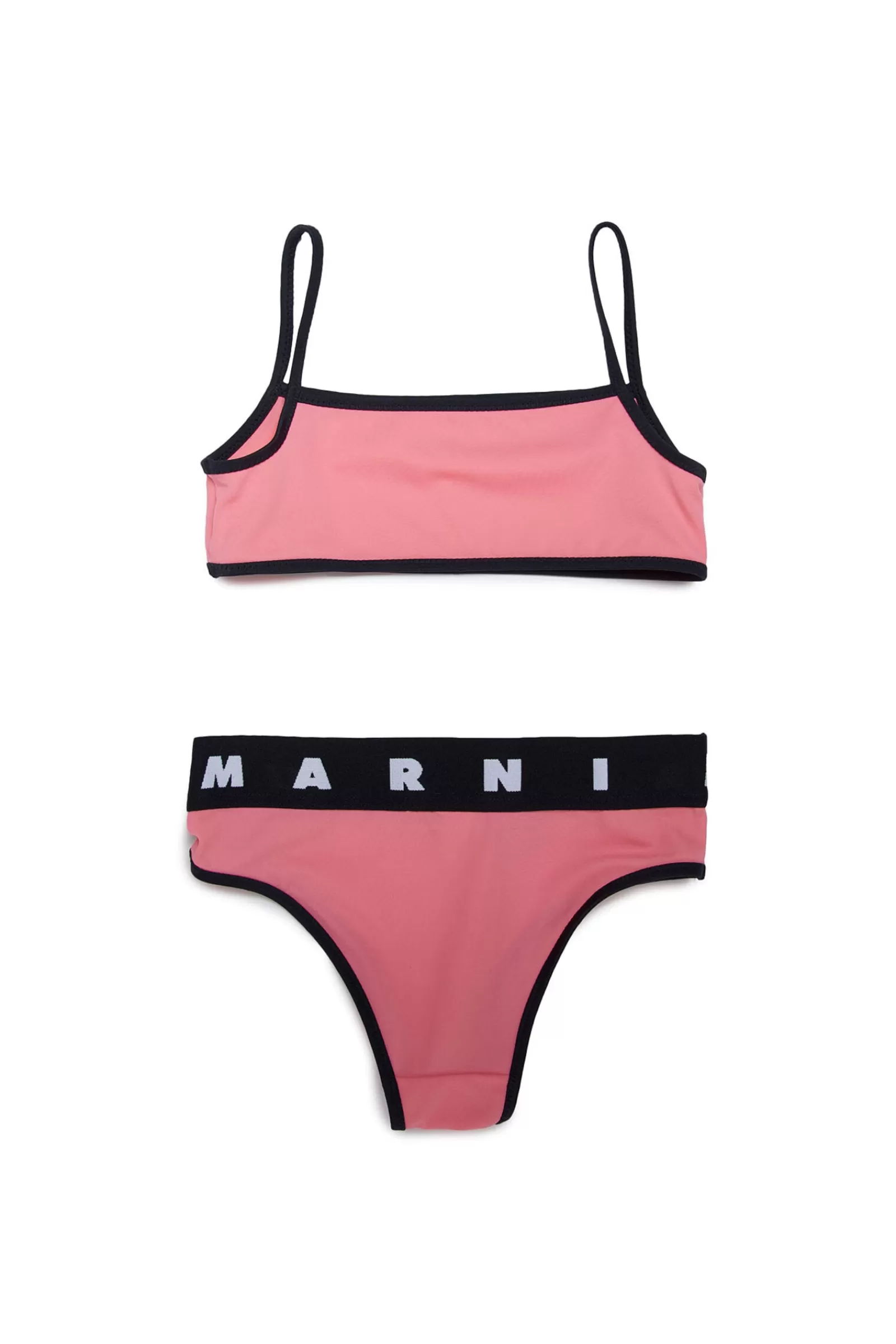 Costumi Da Bagno<MARNI Costume Bikini Rosa Pesca In Lycra Con Logo Rosa Fiore Di Pesco