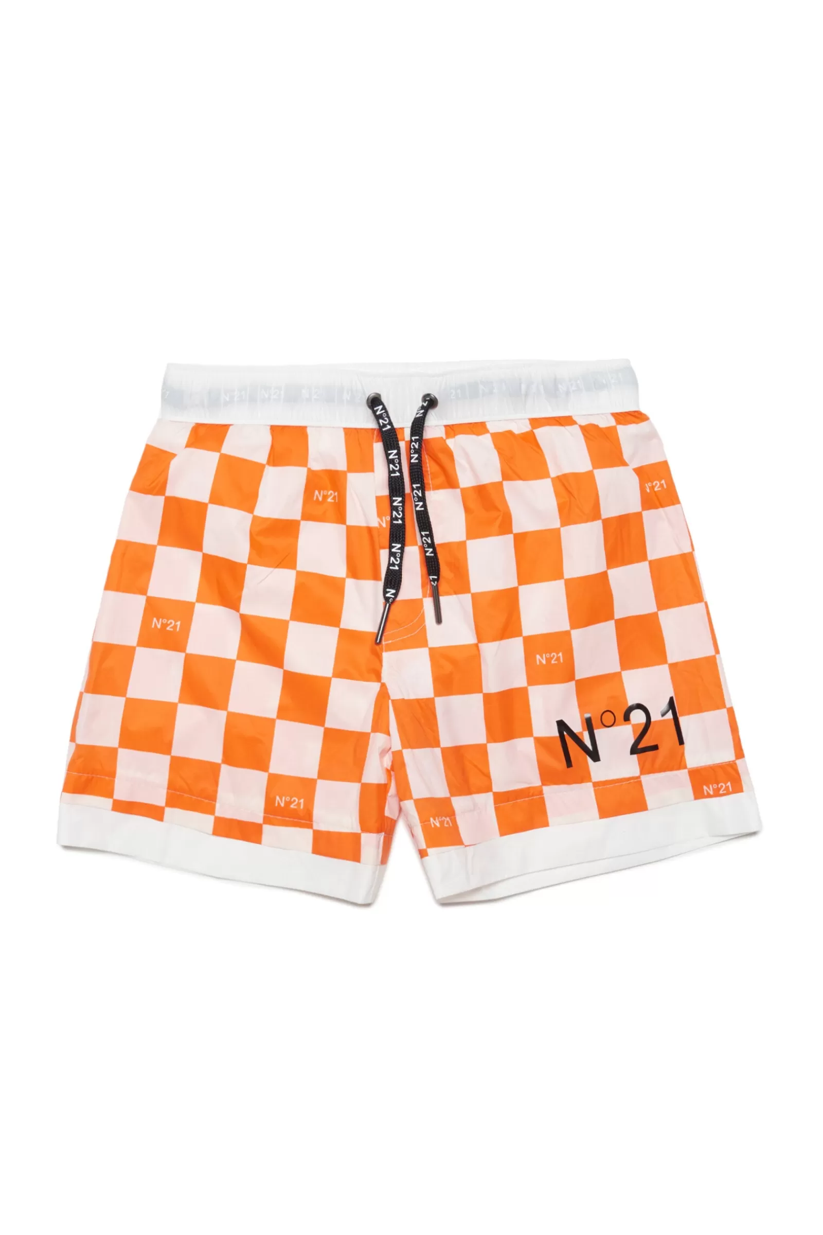 Costumi Da Bagno<N°21 Costume Da Bagno Boxer Con Grafica Damier Bianco