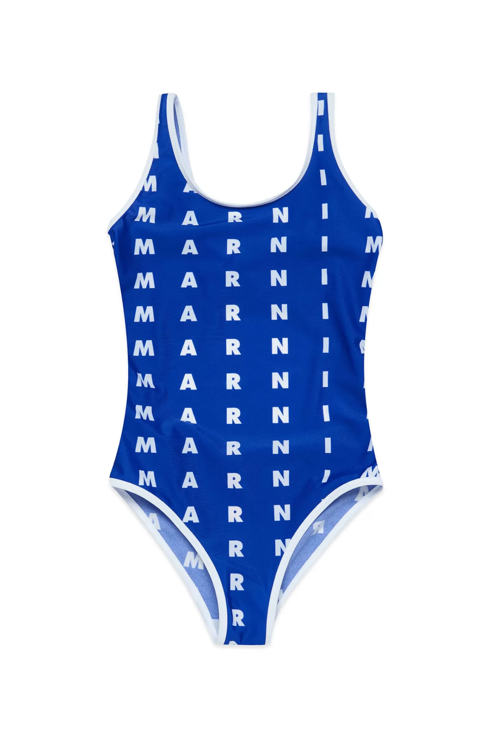 Costumi Da Bagno<MARNI Costume Intero Blu In Lycra Con Logo Allover Blu Surf The Web