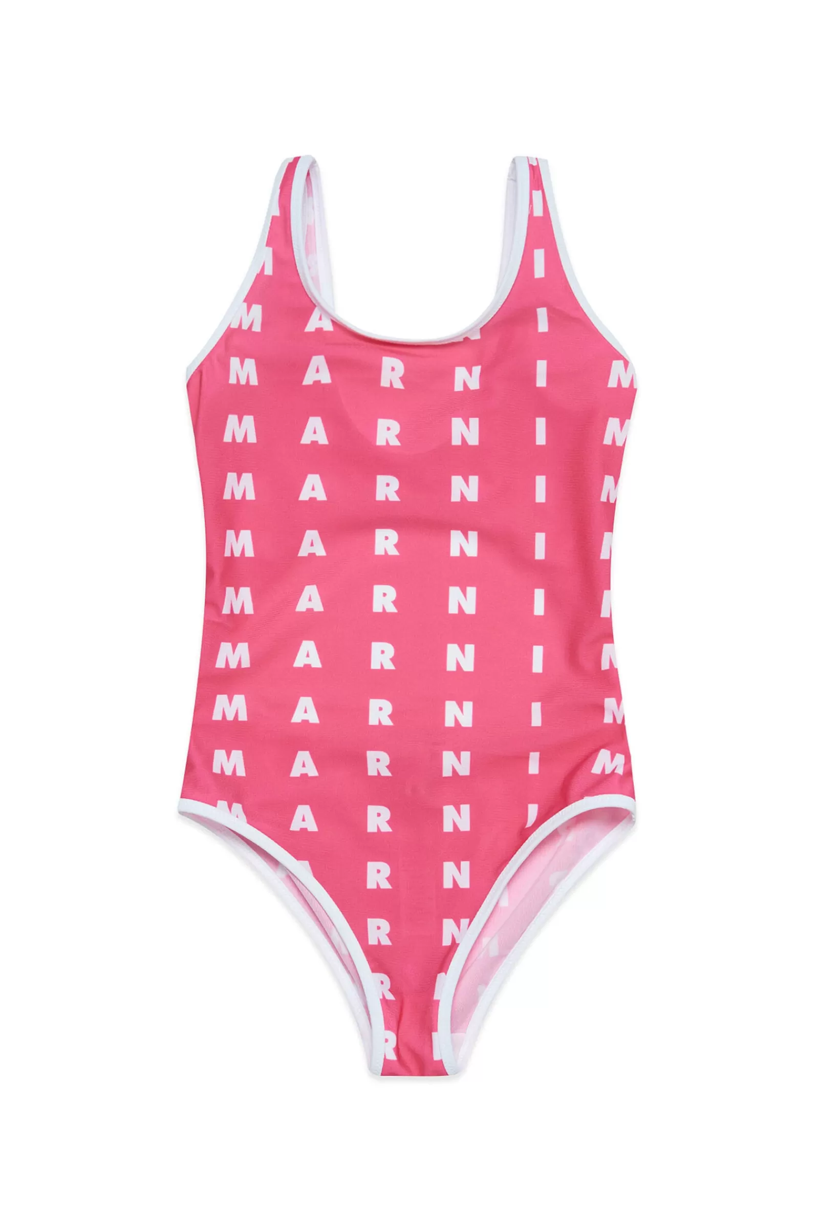 Costumi Da Bagno<MARNI Costume Intero Fucsia In Lycra Con Logo Allover Fucsia Luminoso