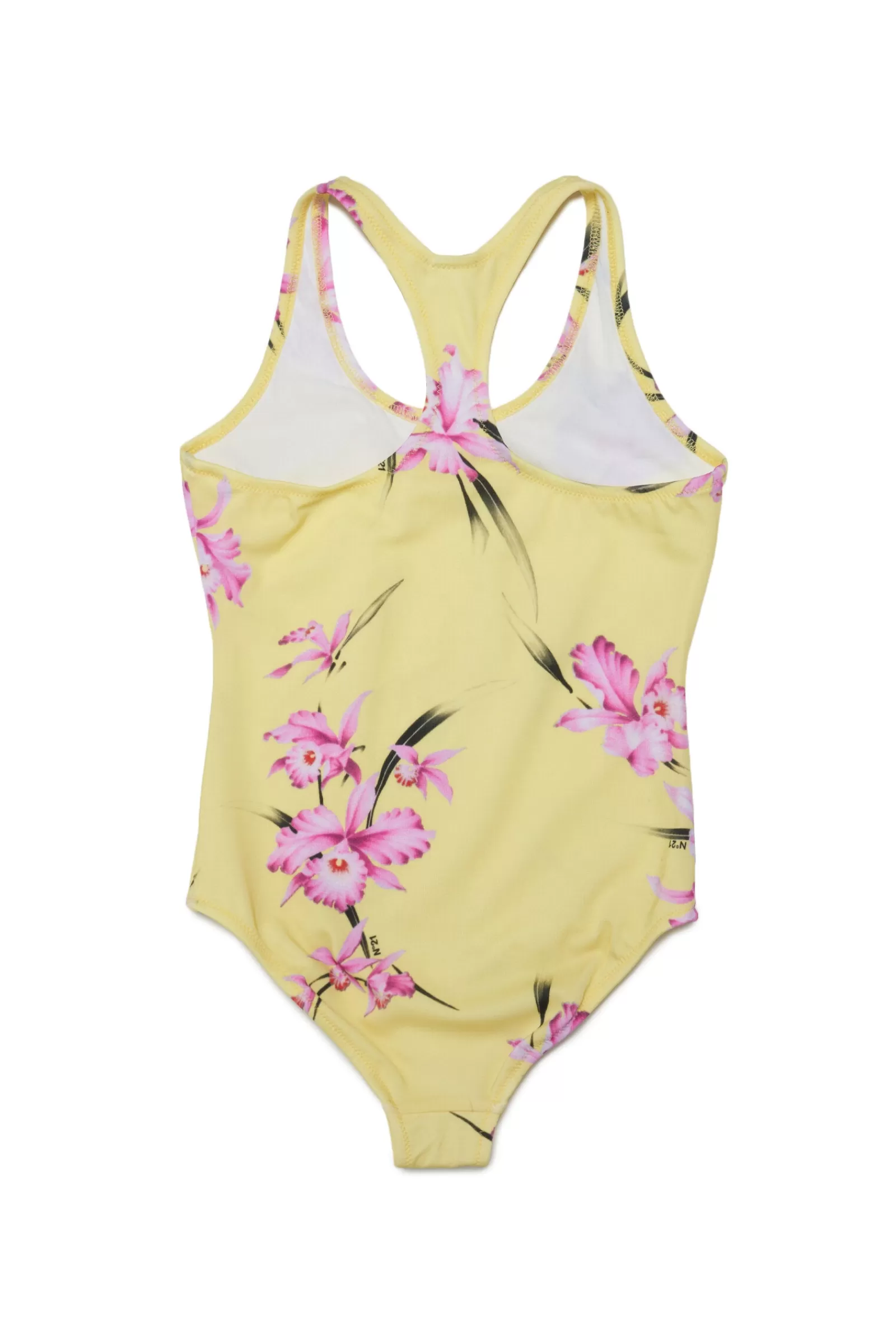 Costumi Da Bagno<N°21 Costume Intero Giallo In Lycra Con Stampa Floreale Giallo Banana Chiaro