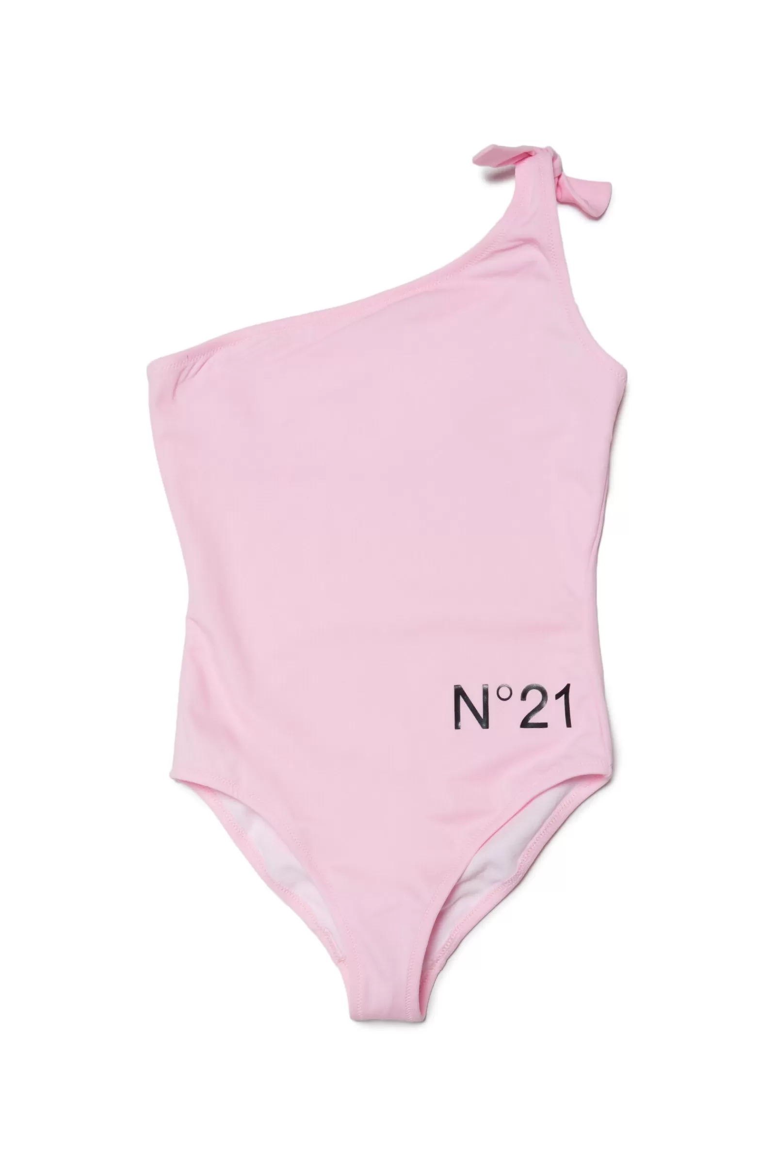 Costumi Da Bagno<N°21 Costume Intero Rosa Monospalla In Lycra Con Logo Lilla Antico