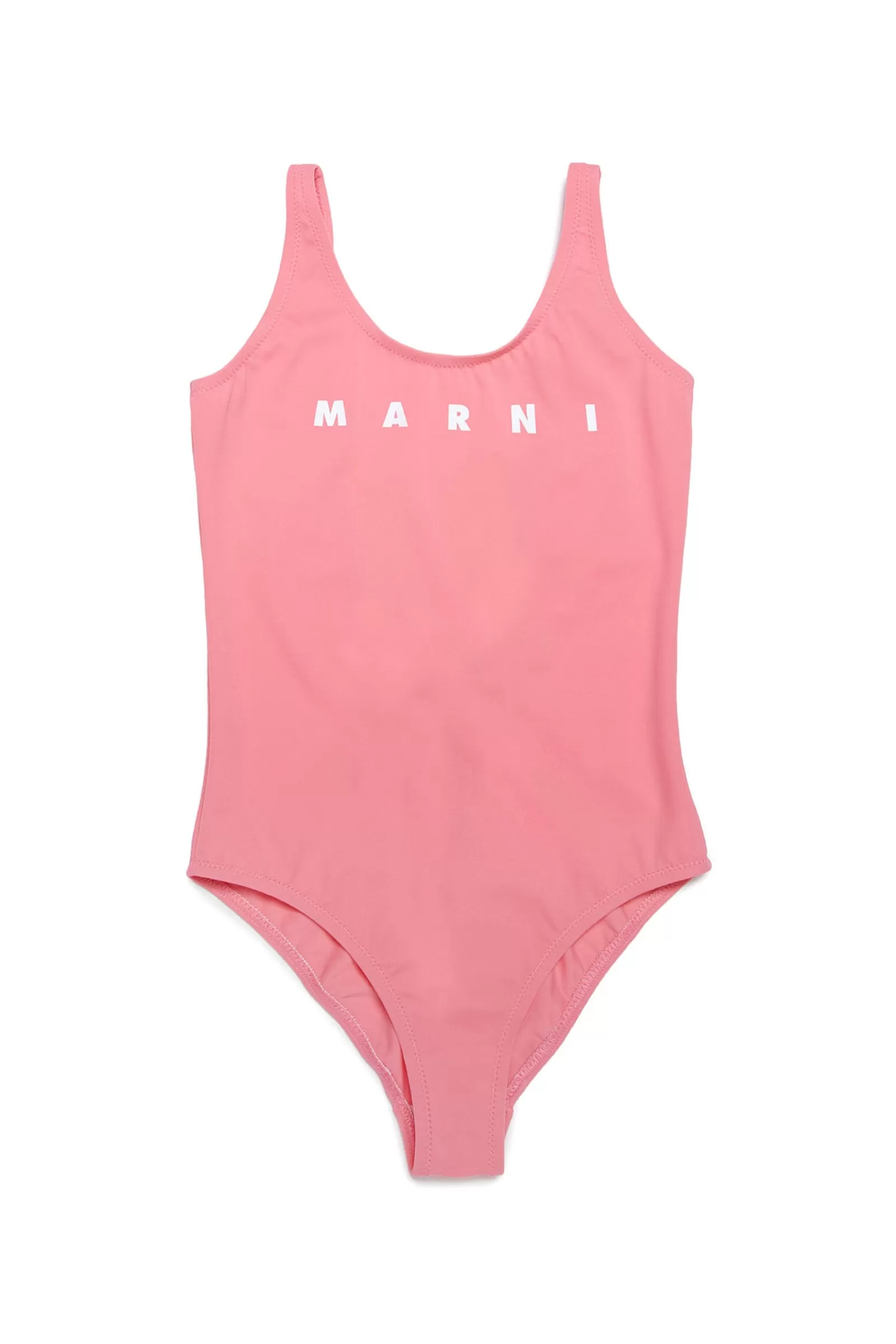 Costumi Da Bagno<MARNI Costume Intero Rosa Pesca In Lycra Con Logo Rosa Fiore Di Pesco