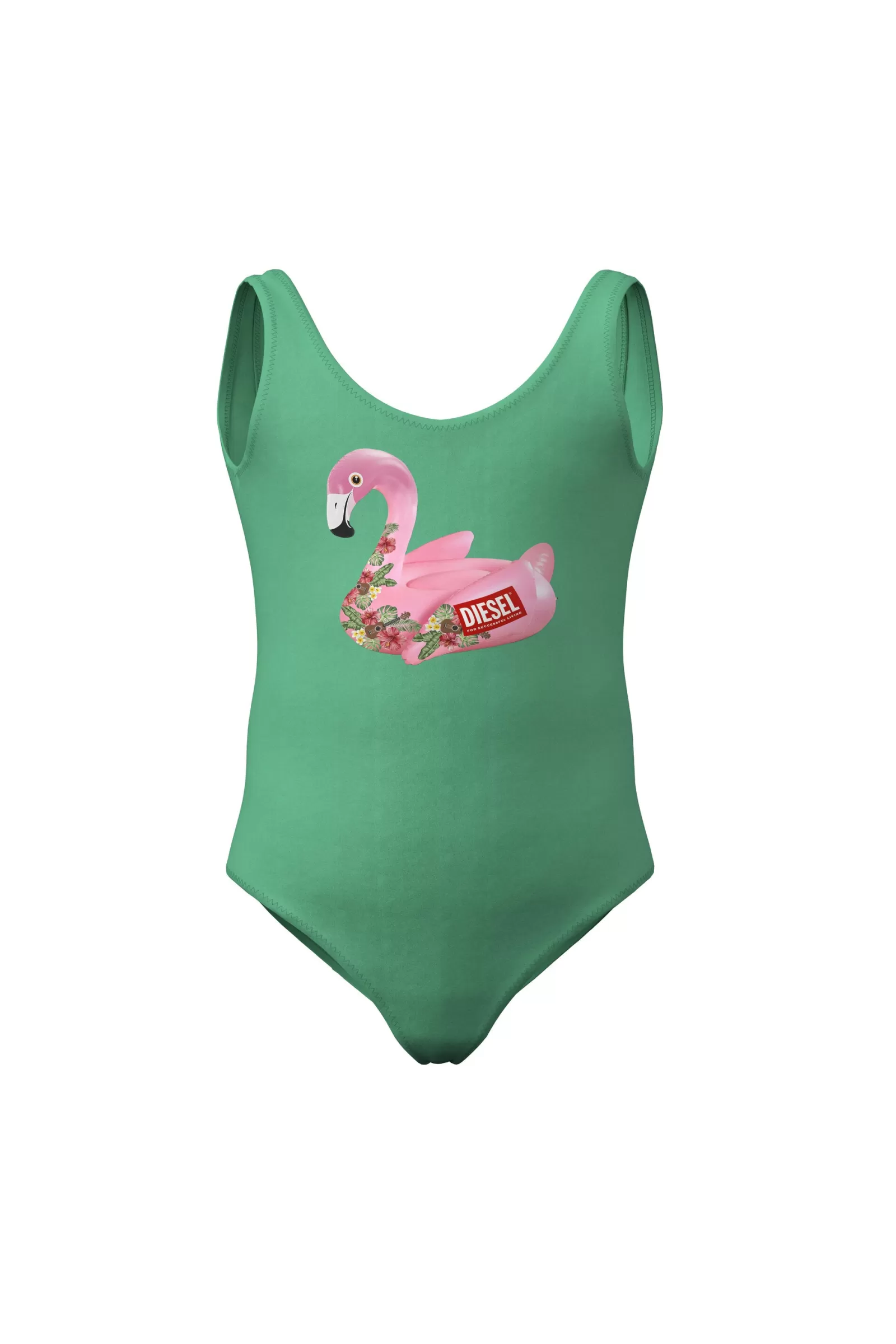 Costumi Da Bagno<DIESEL Costume Intero Verde In Lycra Con Stampa Fenicottero Rosa Verde Katydid