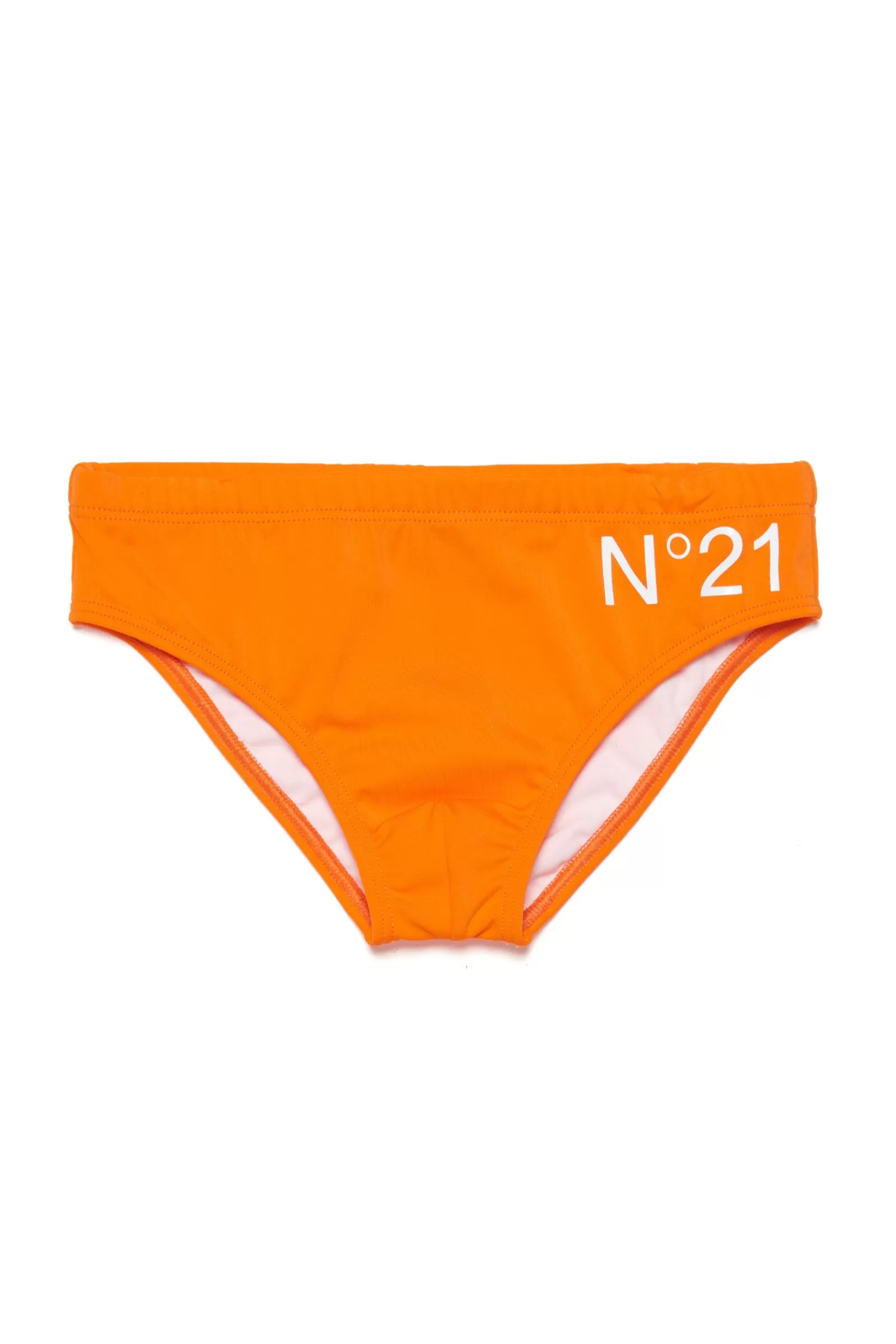 Costumi Da Bagno<N°21 Costume Slip Arancione Fluo In Lycra Con Logo Arancione Acceso