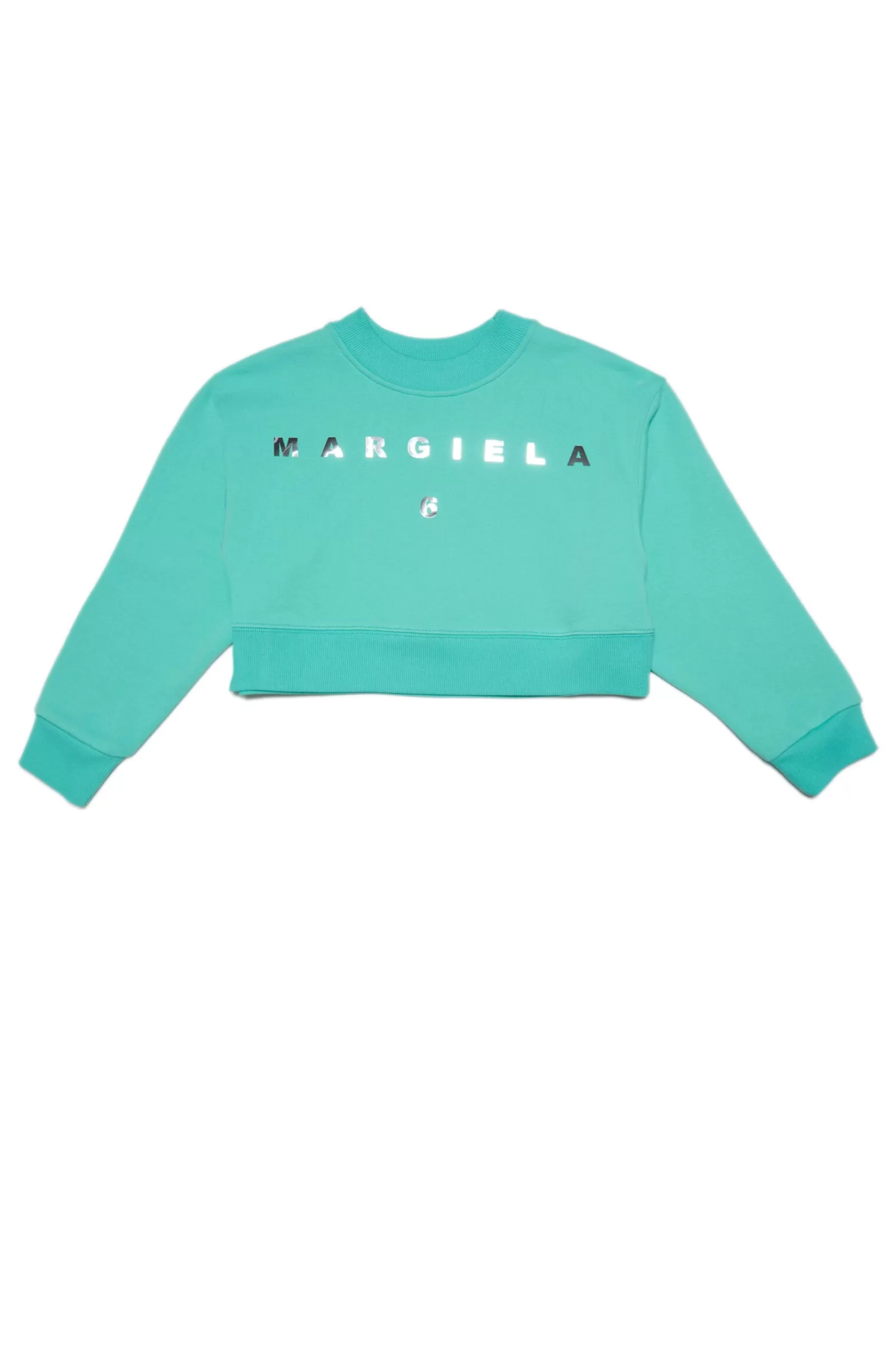 Felpe<MM6 MAISON MARGIELA Felpa Acquamarina Cropped Girocollo Con Logo Effetto Specchio Verde Acquamarina