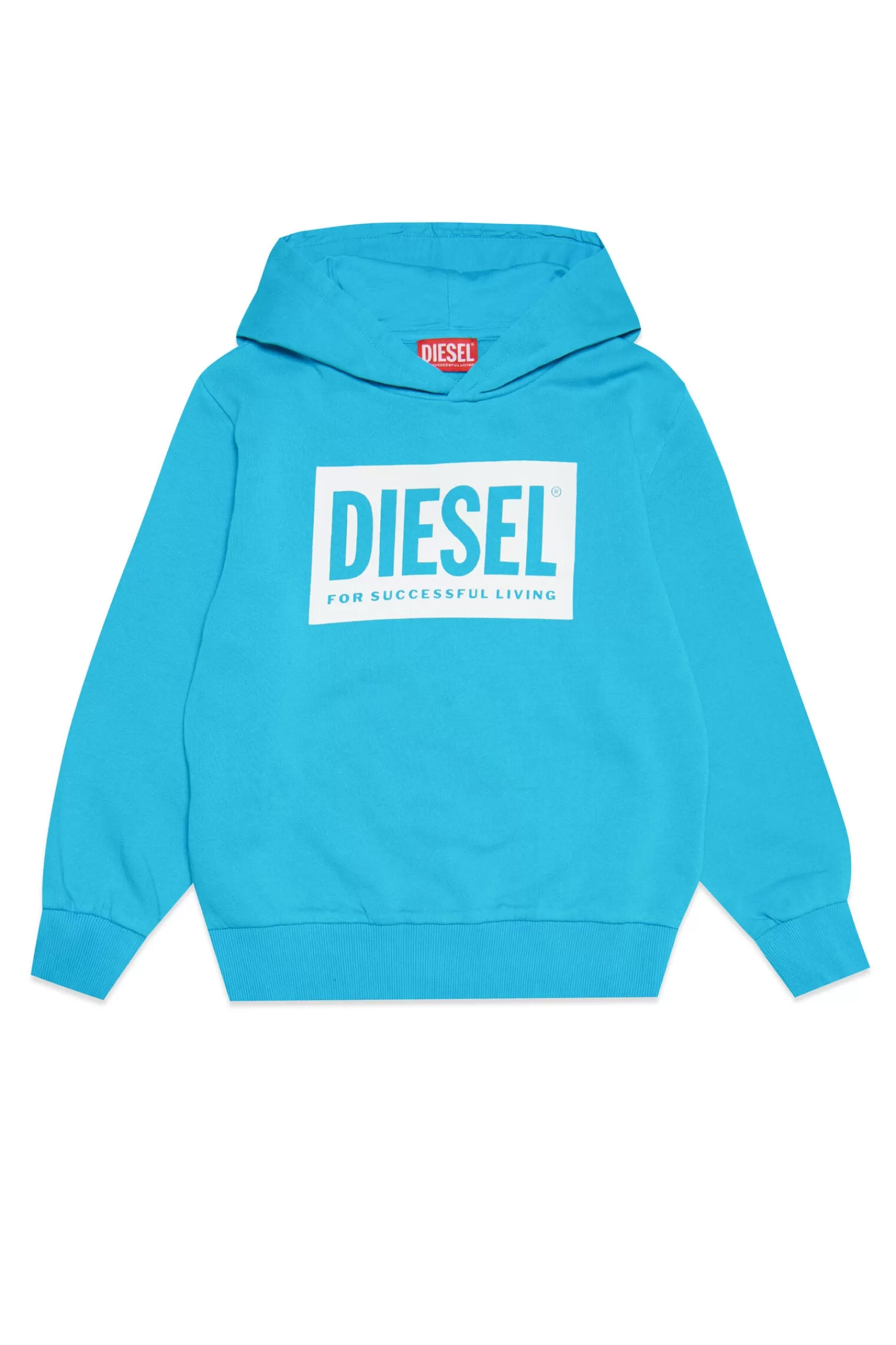 Felpe<DIESEL Felpa Azzurro Fluo In Cotone Con Cappuccio Verde Acqua