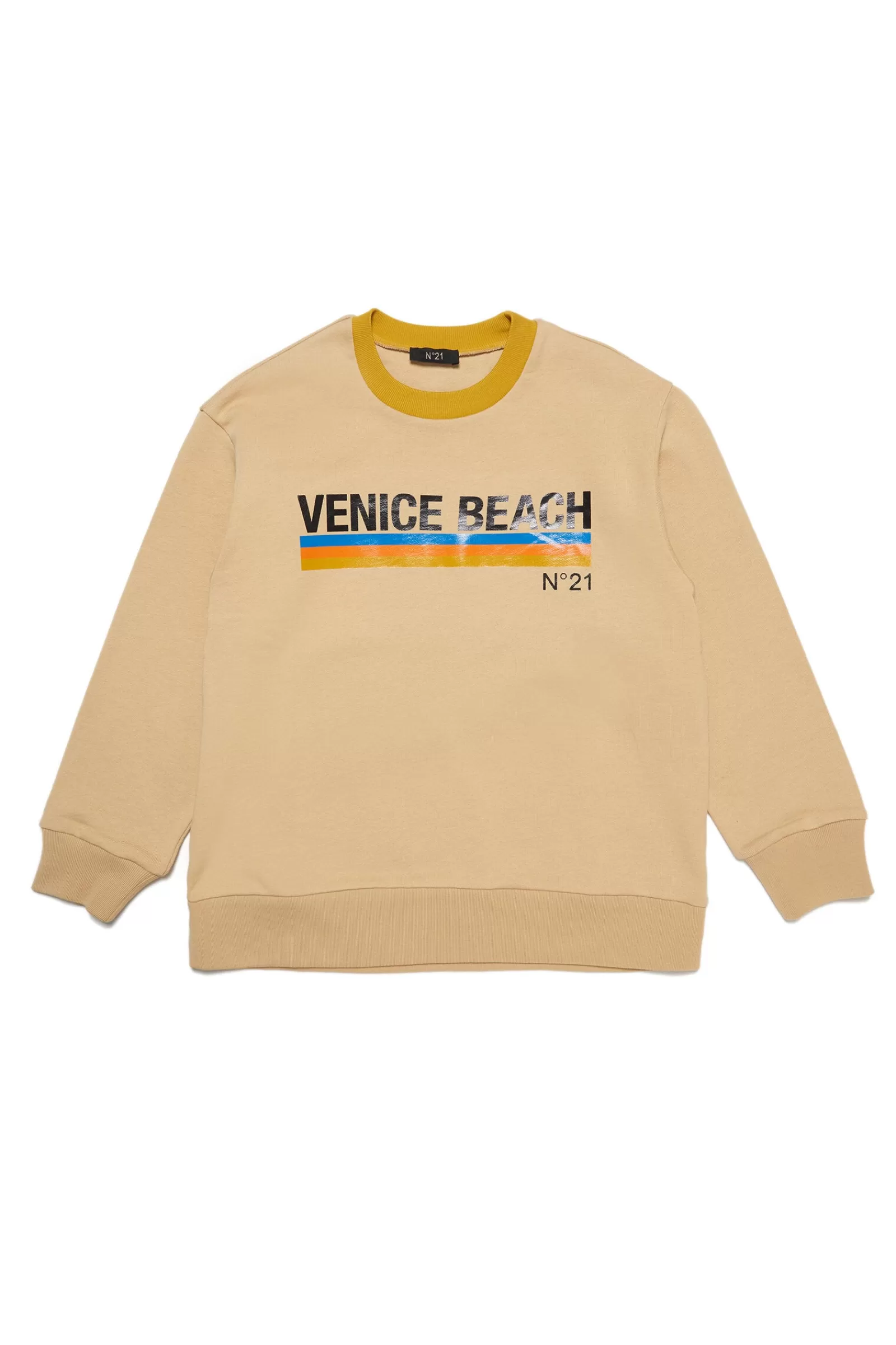 Felpe<N°21 Felpa Beige Girocollo Con Stampa Venice Beach E Logo Sabbia