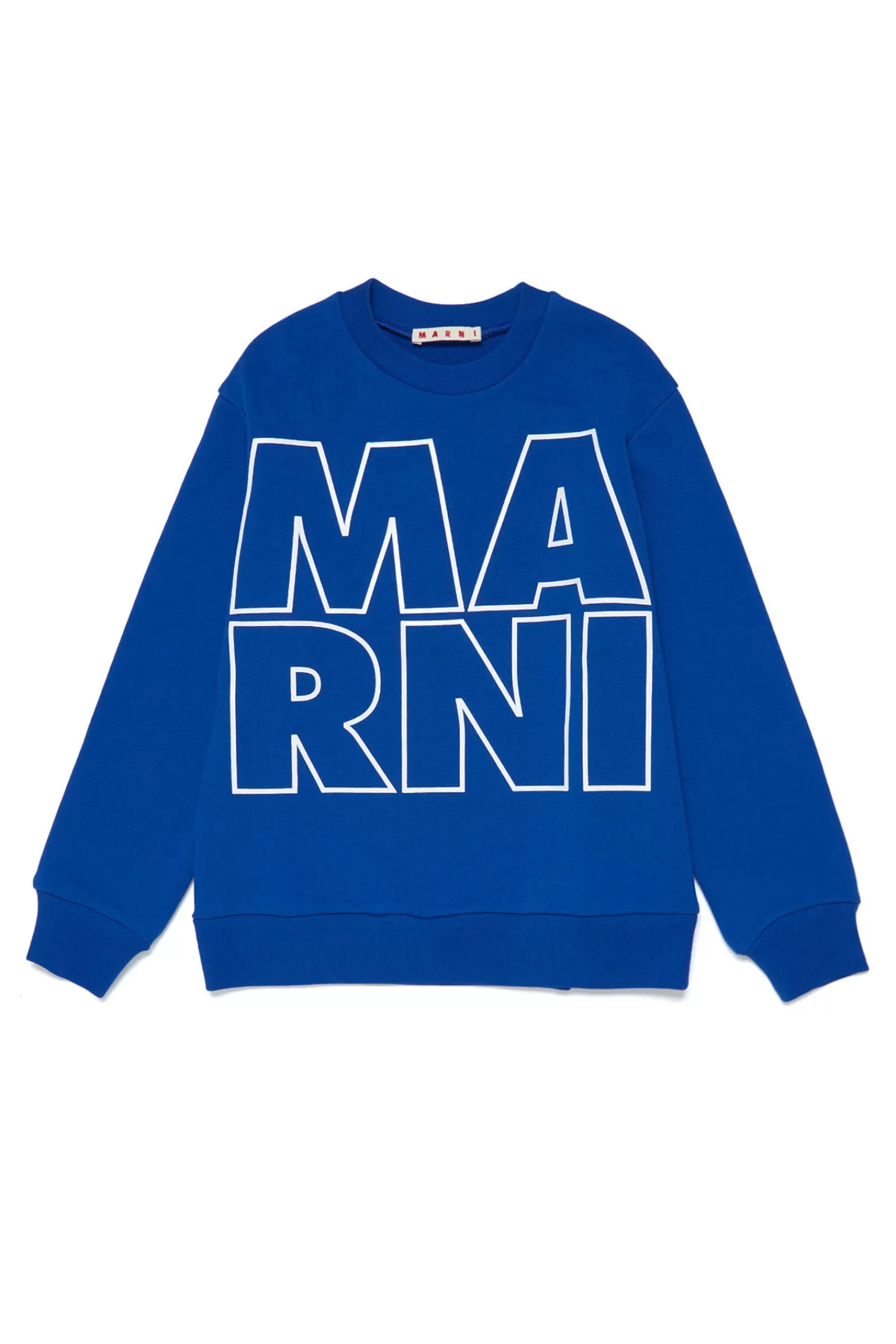 Felpe<MARNI Felpa Blu Girocollo In Cotone Con Logo Displaced Blu Surf The Web