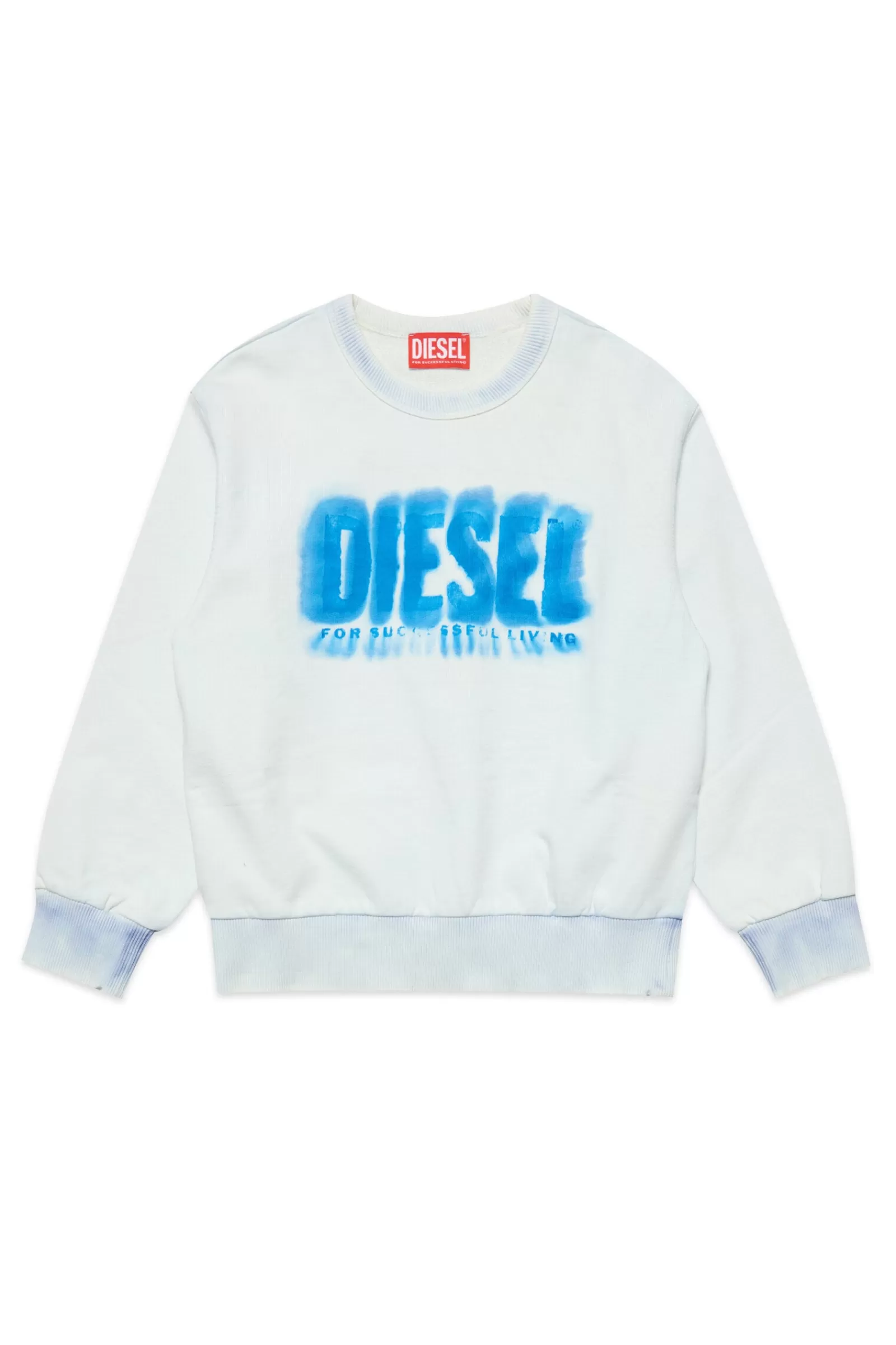 Felpe<DIESEL Felpa Blu Girocollo In Cotone Con Logo Effetto Sbiadito Blu Crespo