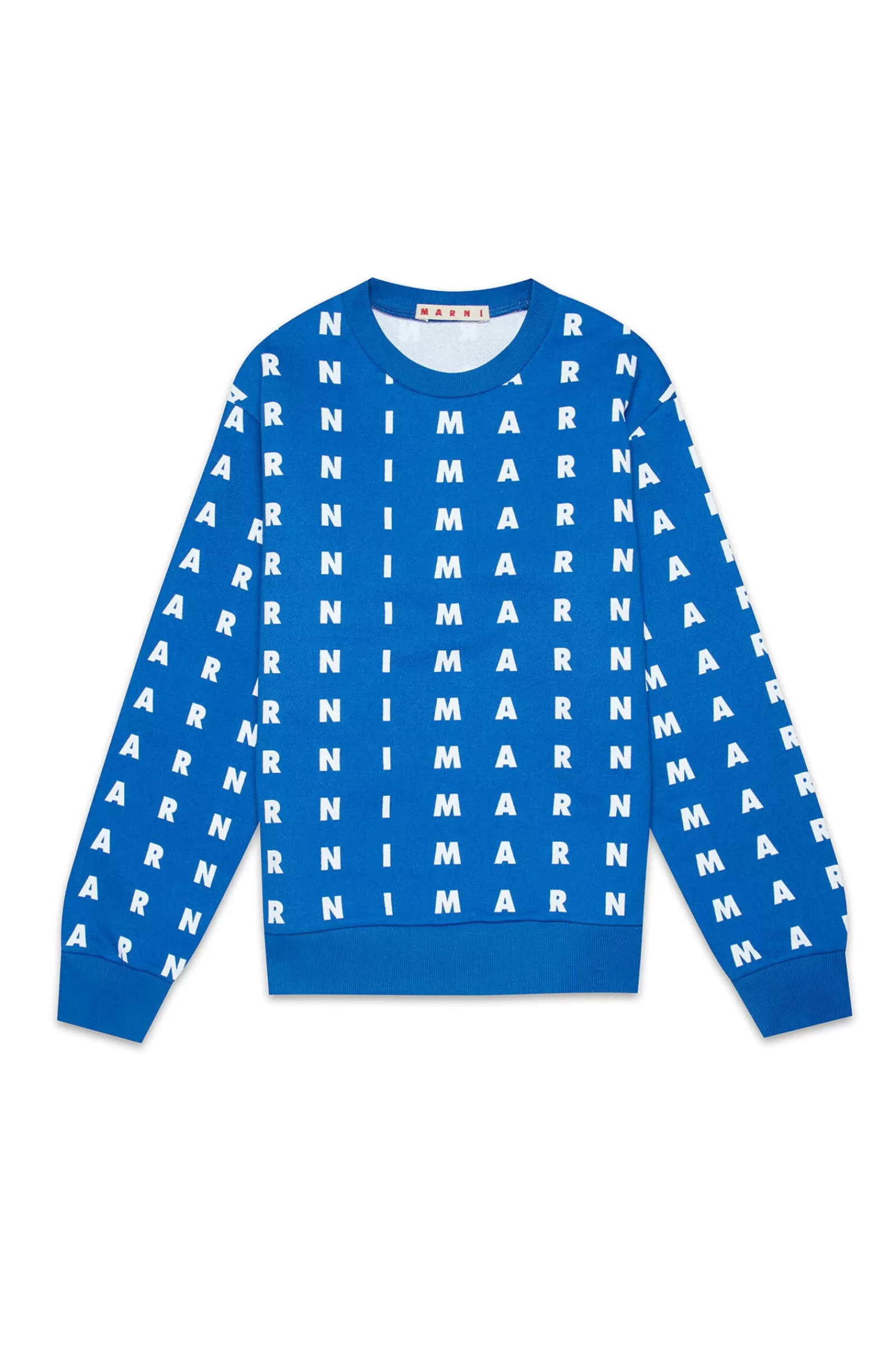 Felpe<MARNI Felpa Blu Girocollo In Cotone Con Logo Piccolo Allover Blu Surf The Web