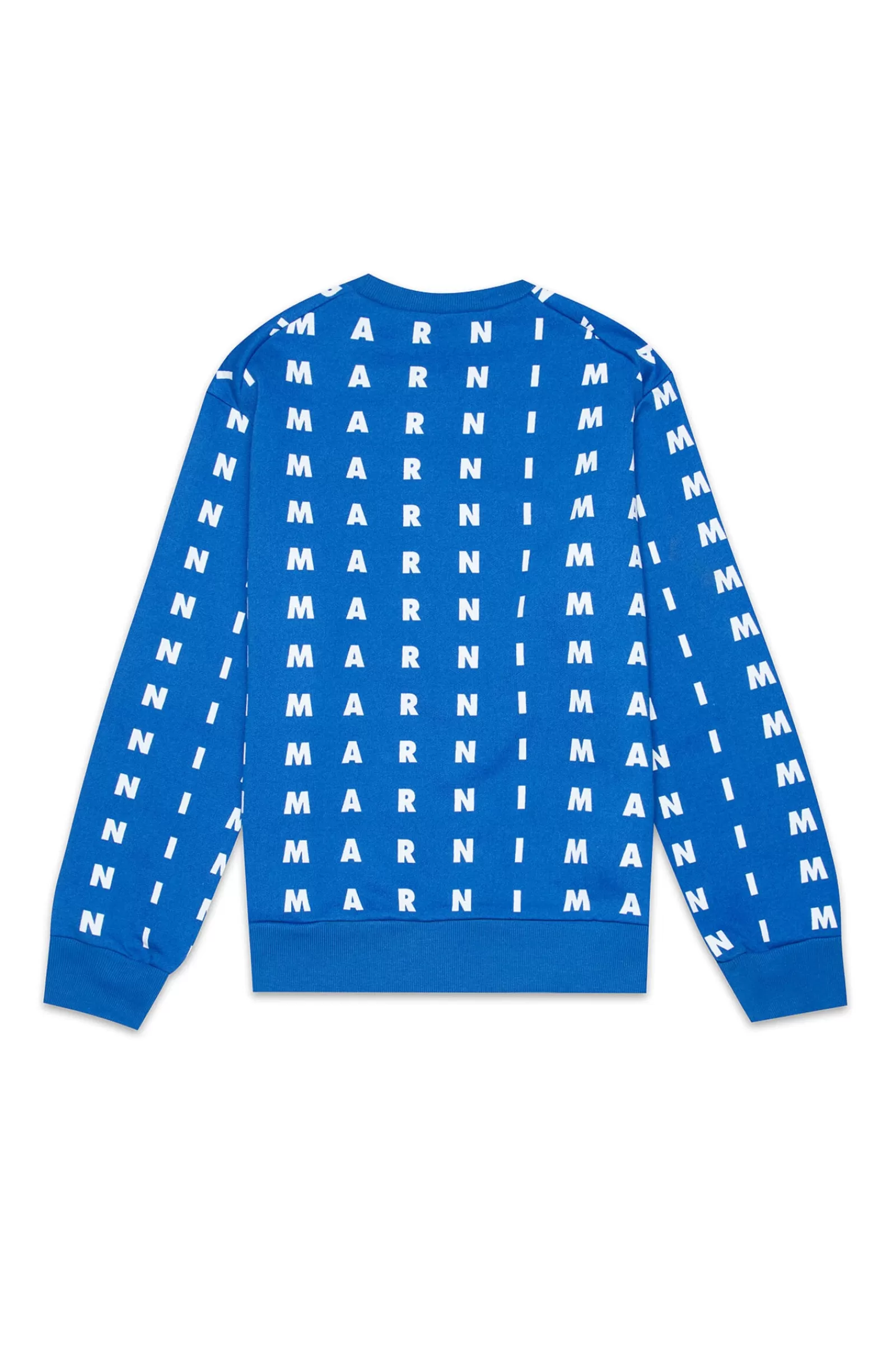 Felpe<MARNI Felpa Blu Girocollo In Cotone Con Logo Piccolo Allover Blu Surf The Web