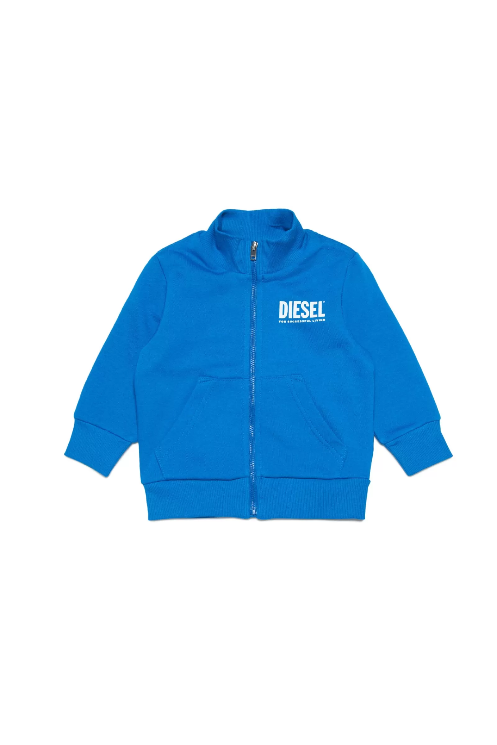 Felpe<DIESEL Felpa Blu In Cotone Con Zip E Logo Extra-Large Blu Principessa