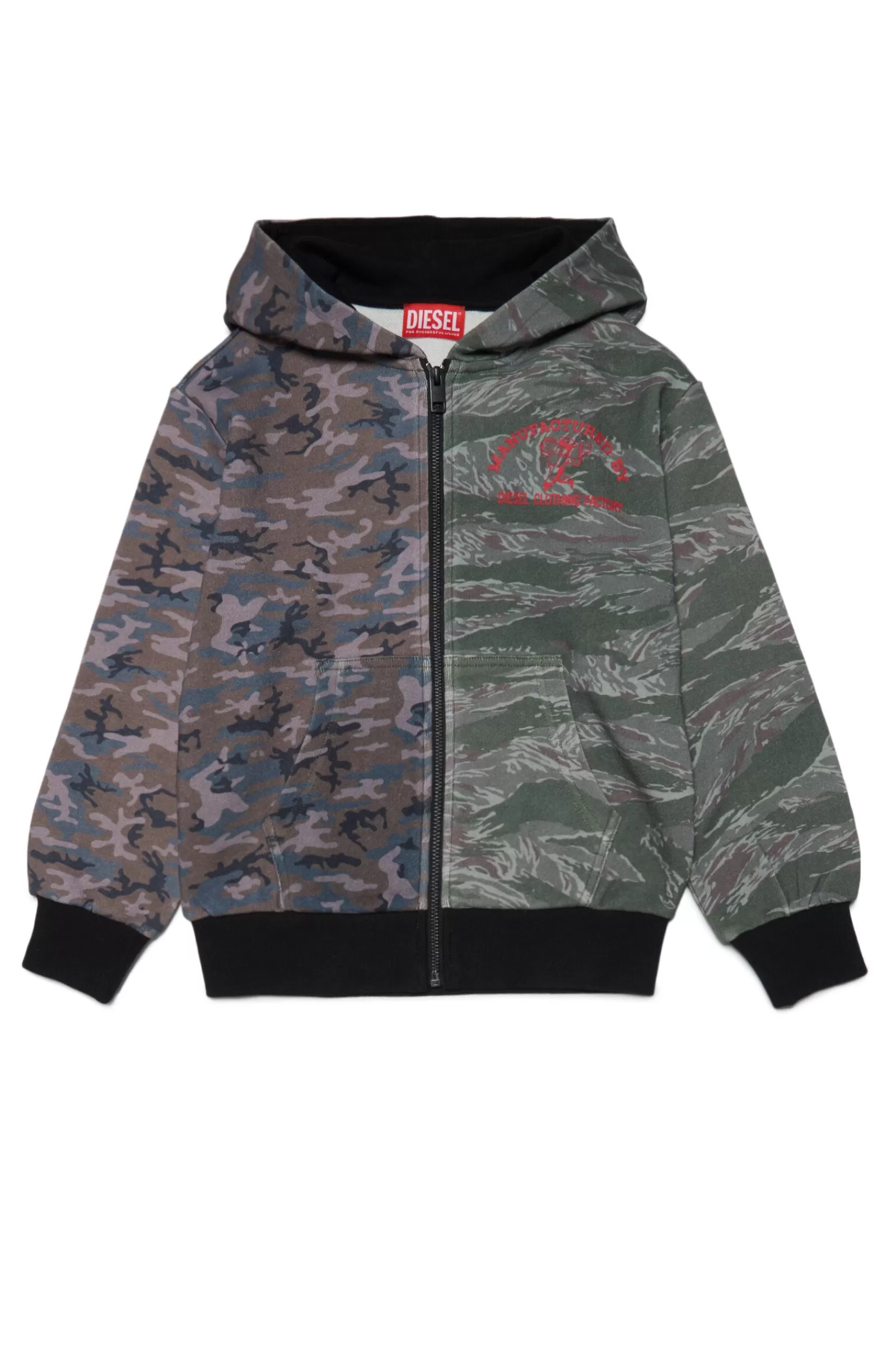 Felpe<DIESEL Felpa Con Cappuccio E Camouflage Mix Verde Militare Oliva Polvere