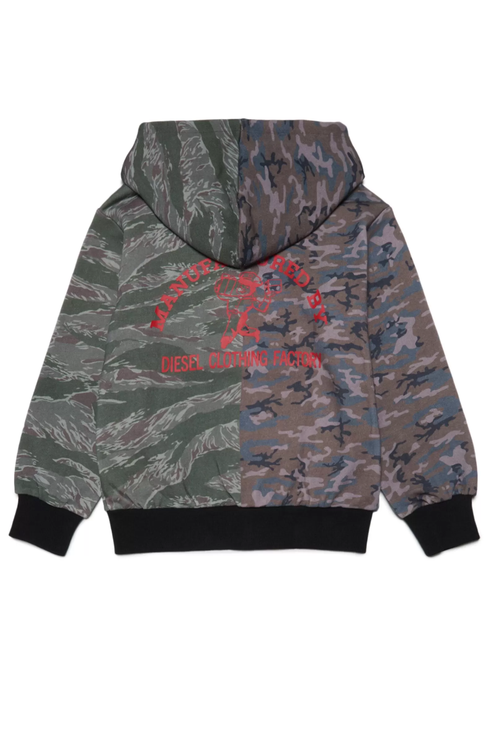 Felpe<DIESEL Felpa Con Cappuccio E Camouflage Mix Verde Militare Oliva Polvere