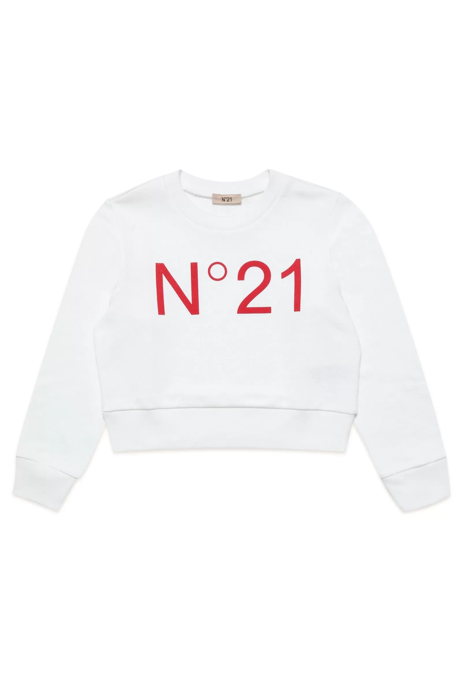 Felpe<N°21 Felpa Crop Girocollo In Cotone Con Logo Bianco