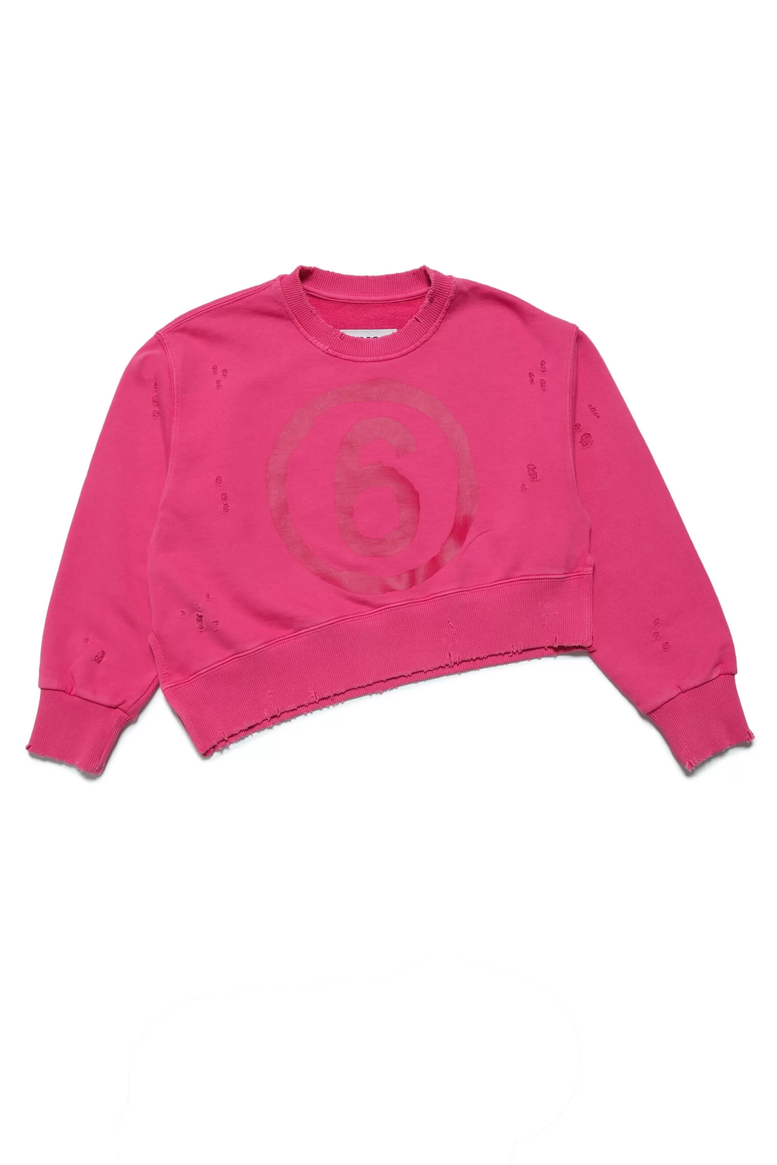 Felpe<MM6 MAISON MARGIELA Felpa Crop Girocollo In Cotone Con Logo E Rotture Rosa Extra