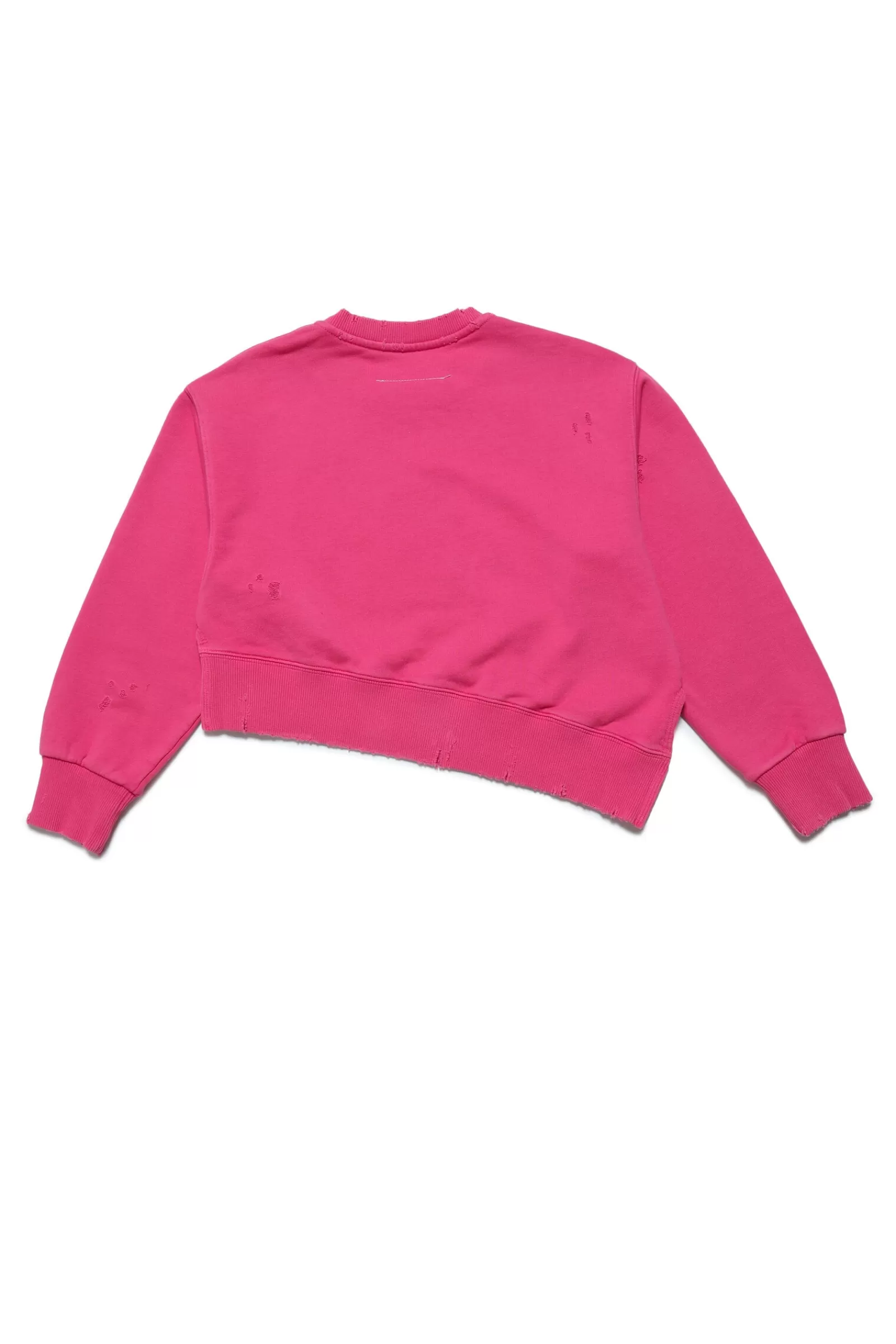 Felpe<MM6 MAISON MARGIELA Felpa Crop Girocollo In Cotone Con Logo E Rotture Rosa Extra