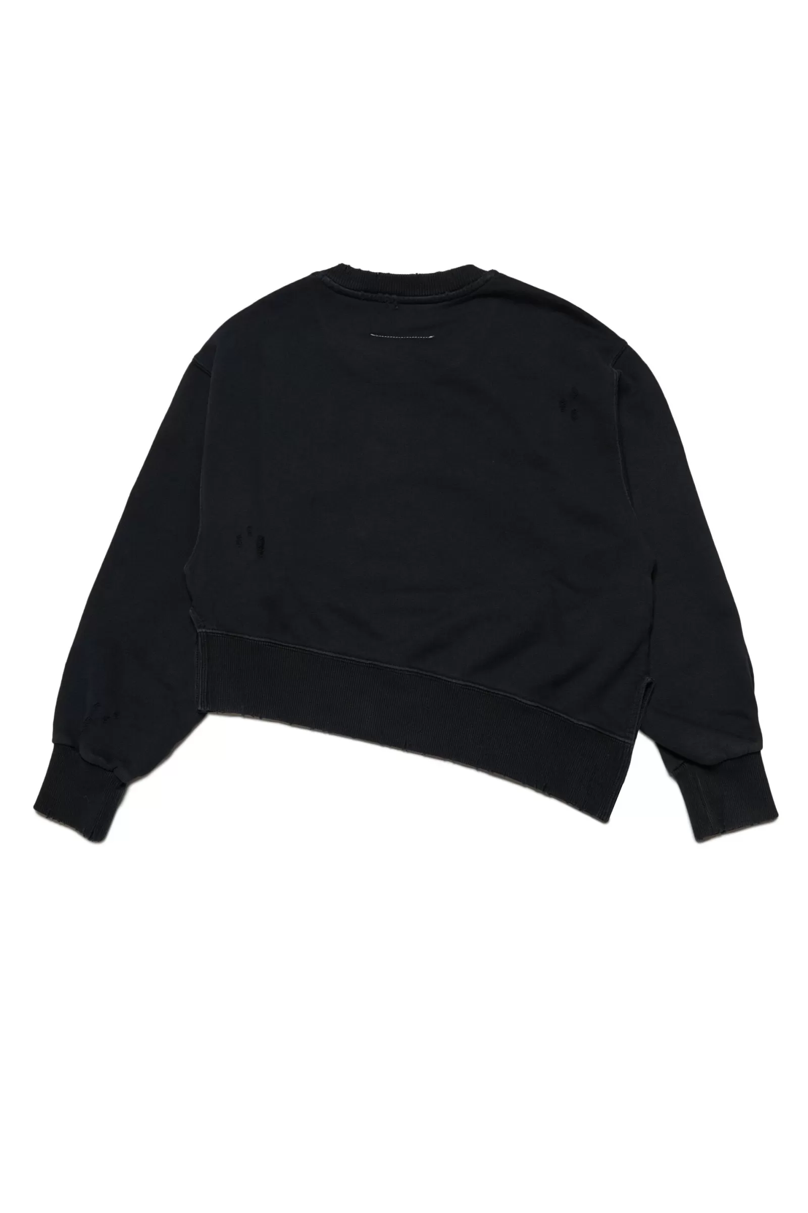 Felpe<MM6 MAISON MARGIELA Felpa Crop Girocollo In Cotone Con Logo E Rotture Nero Denim