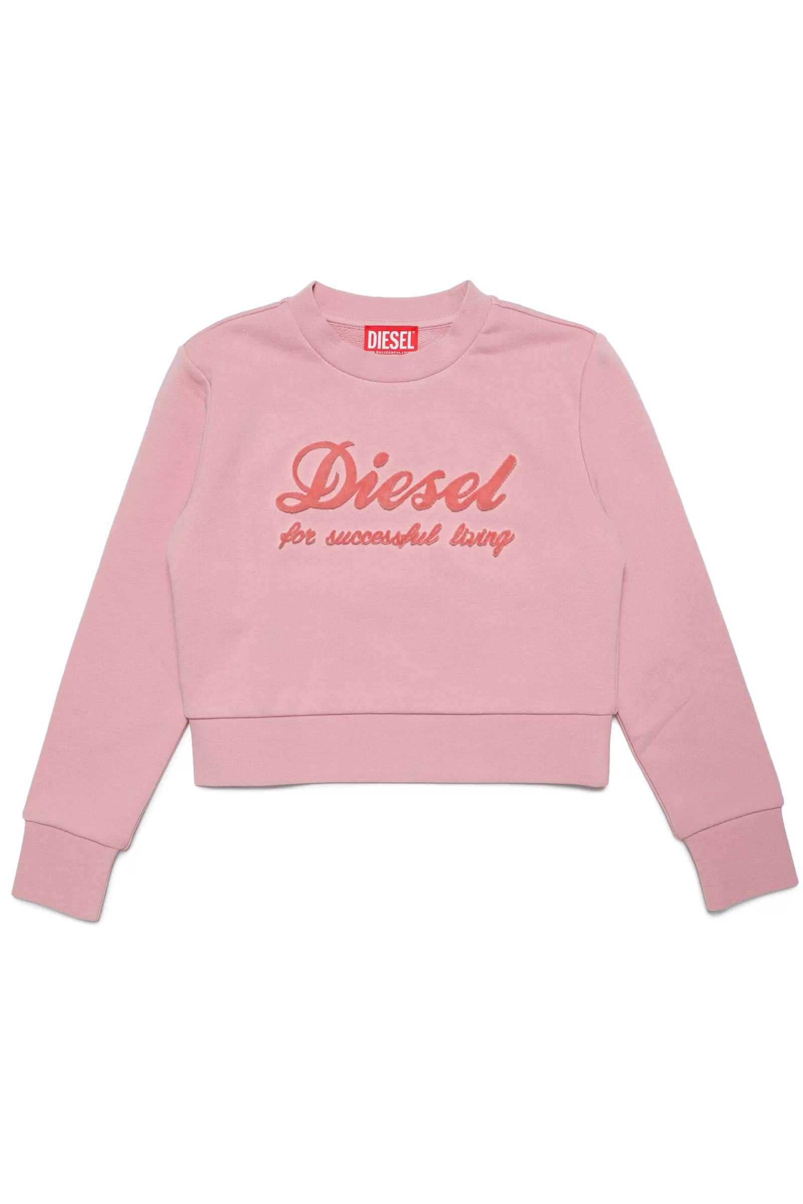 Felpe<DIESEL Felpa Crop Girocollo In Cotone Con Logo Effetto Ciniglia Rosa Caramella