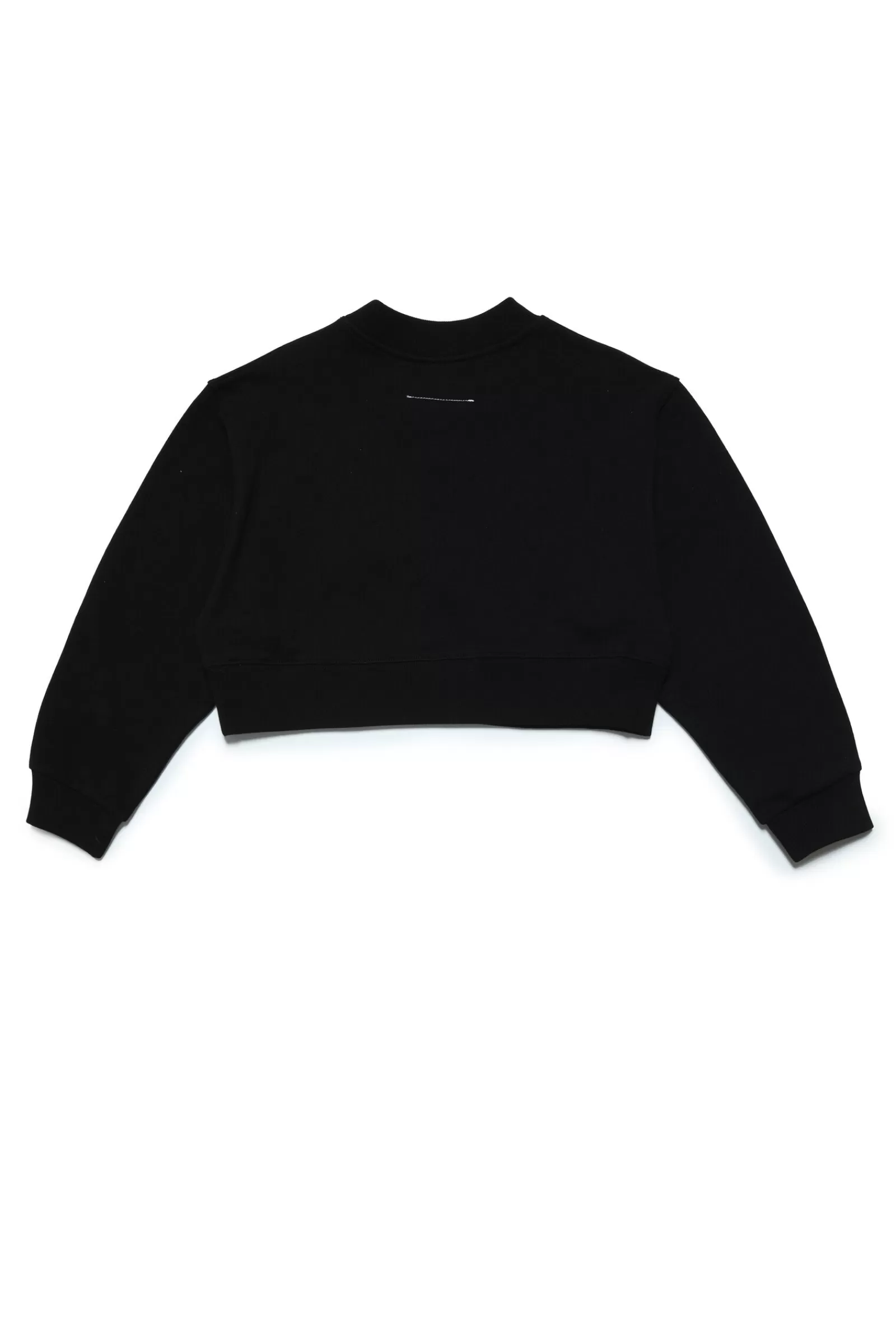 Felpe<MM6 MAISON MARGIELA Felpa Crop Girocollo In Cotone Con Logo Strass Nero Denim