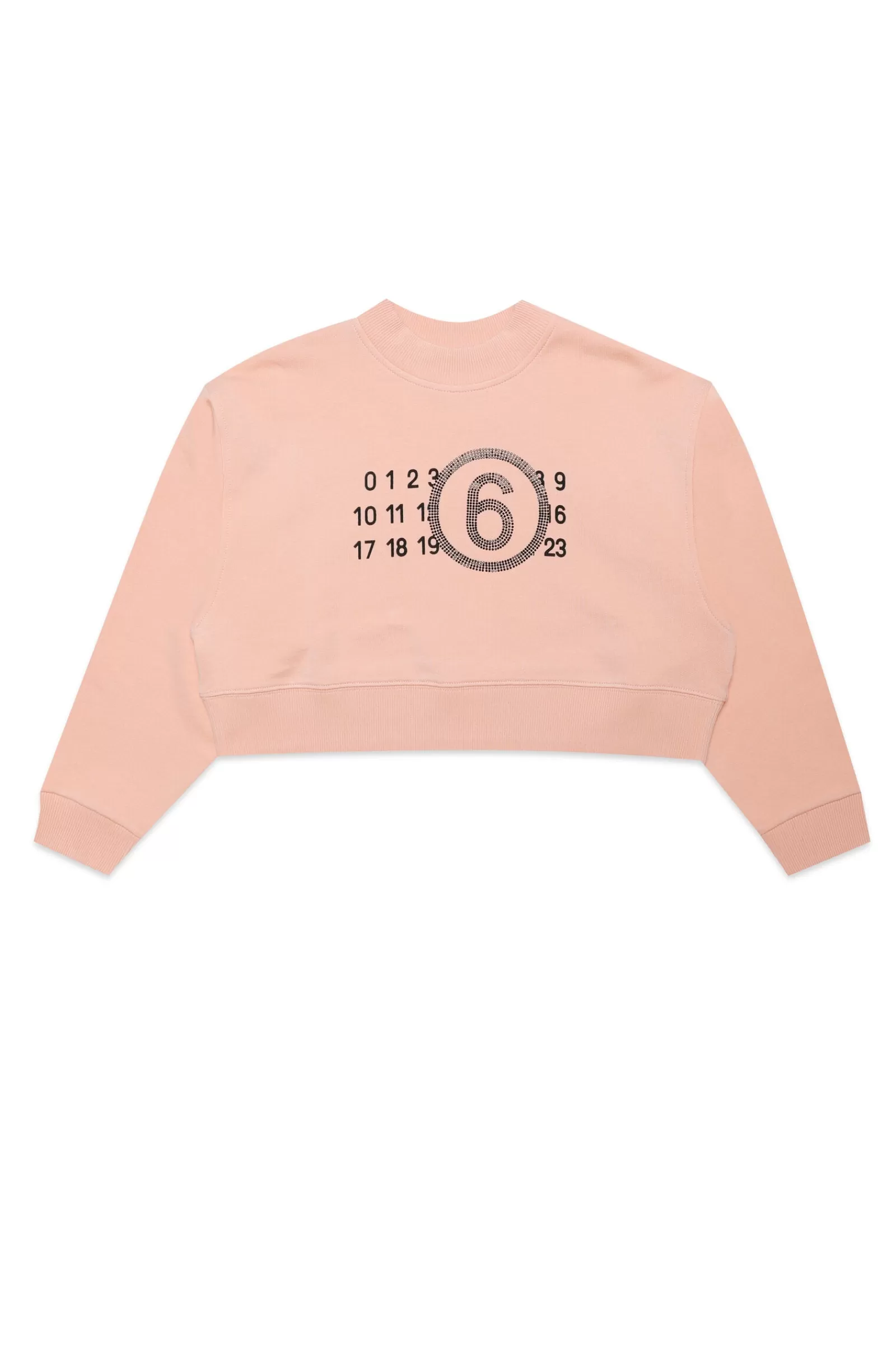 Felpe<MM6 MAISON MARGIELA Felpa Crop Girocollo In Jersey Con Logo Punti Luce Rosa Pesca