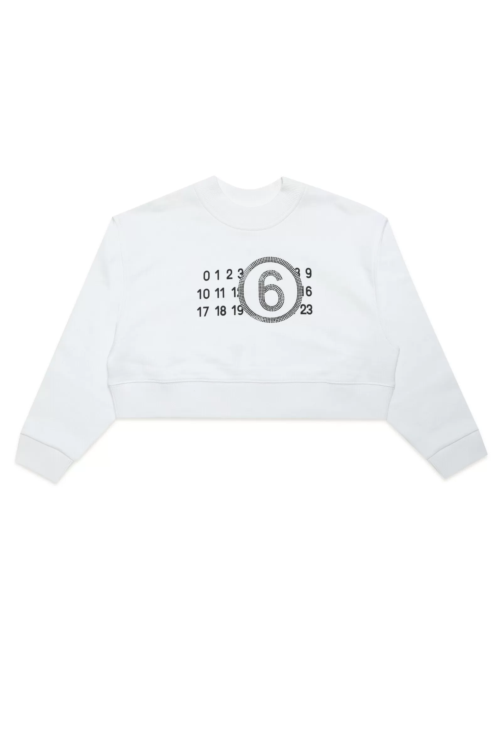 Felpe<MM6 MAISON MARGIELA Felpa Crop Girocollo In Jersey Con Logo Punti Luce Bianco