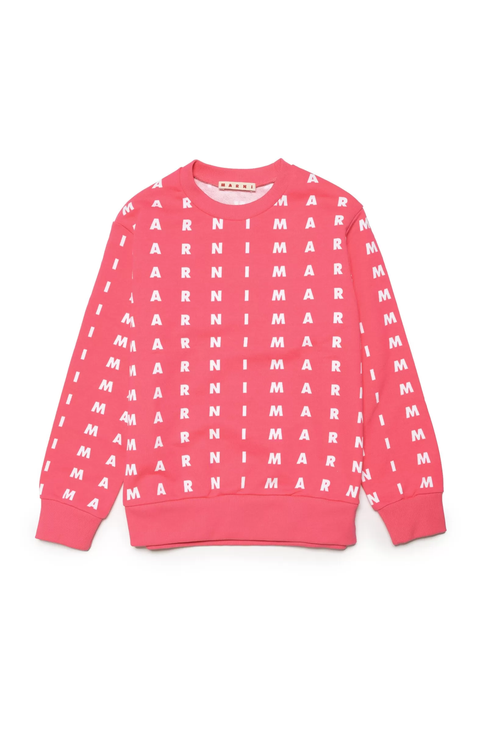 Felpe<MARNI Felpa Fucsia Girocollo In Cotone Con Logo Piccolo Allover Fucsia Luminoso