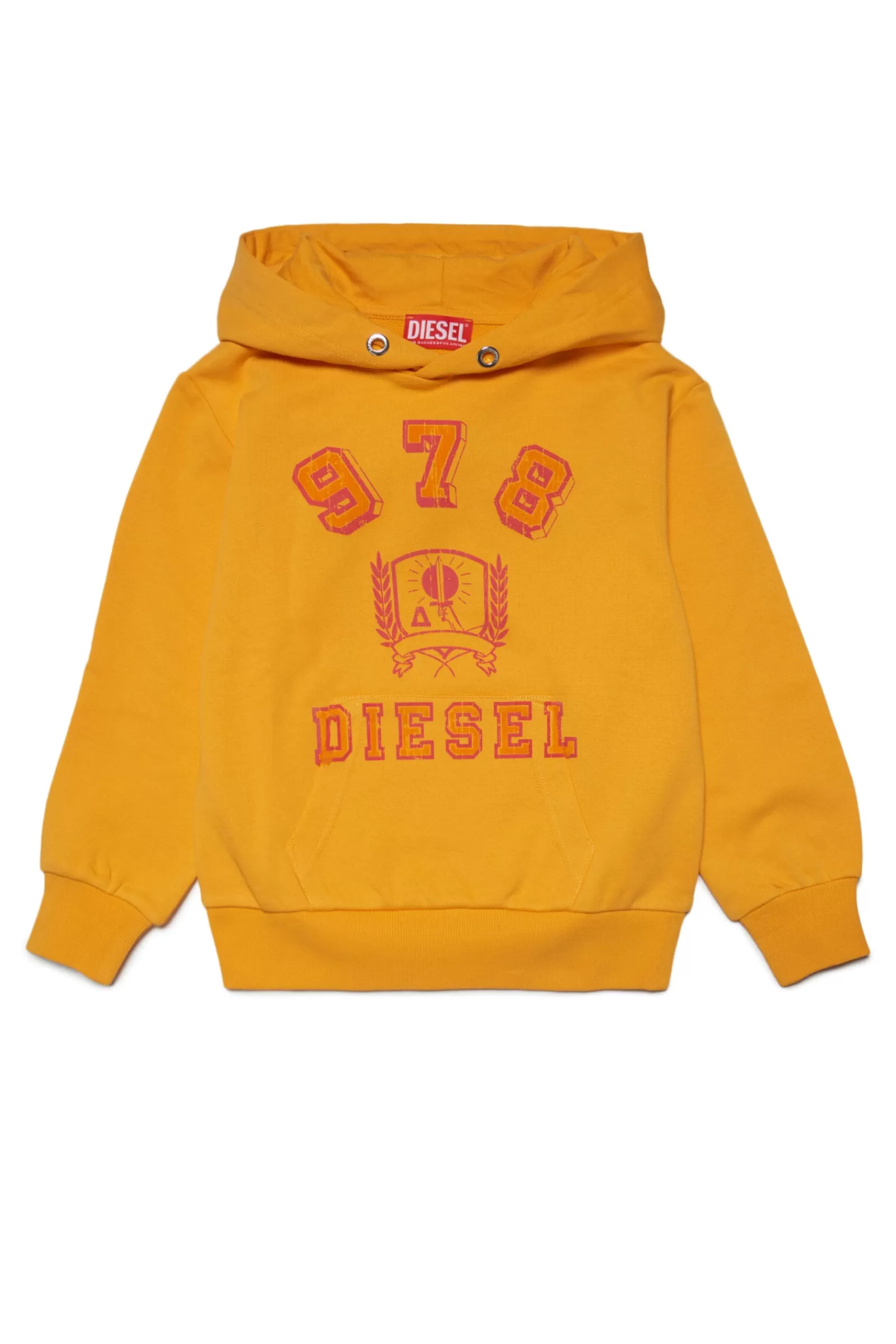 Felpe<DIESEL Felpa Gialla Con Stemma E Logo In Stile College Oro