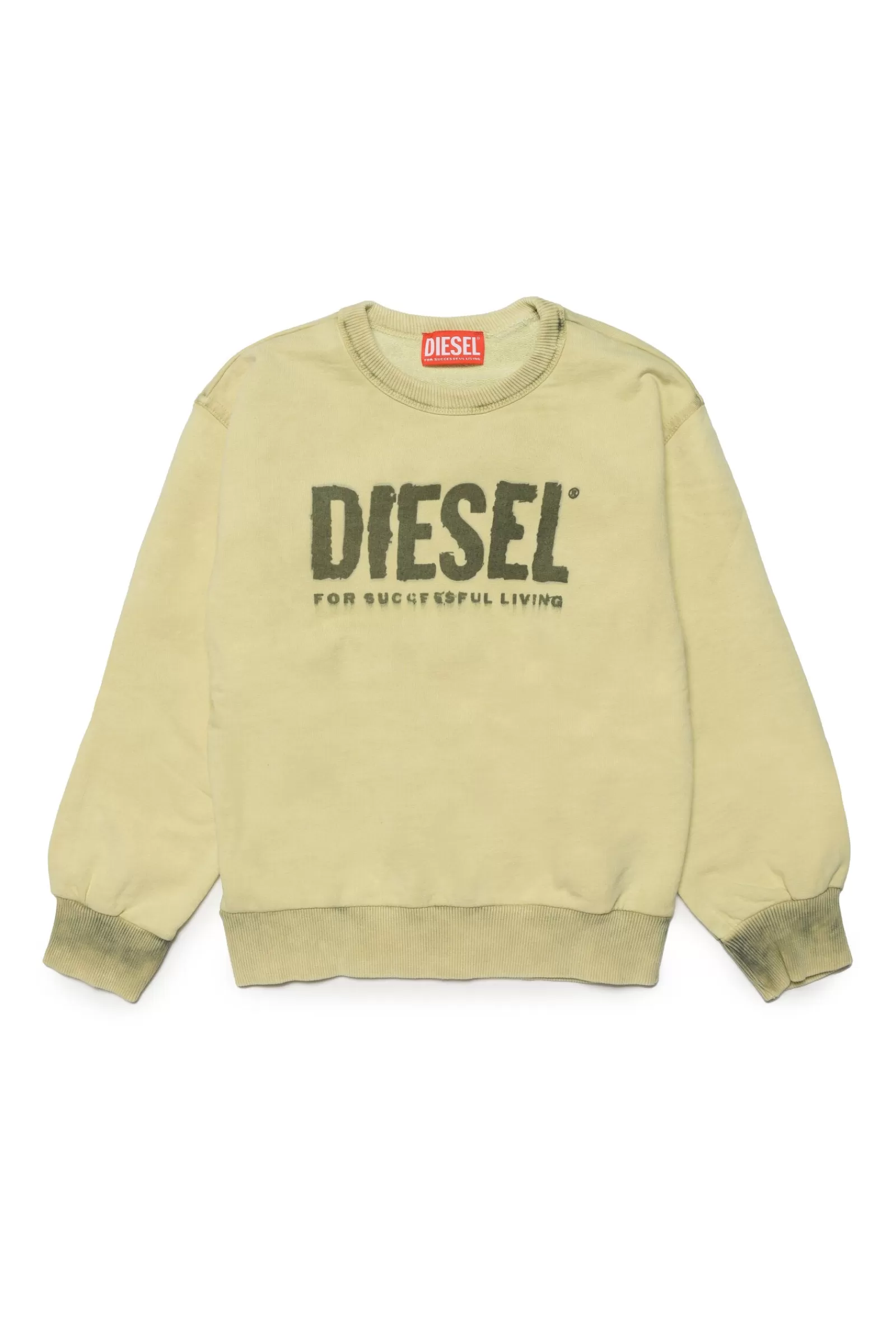 Felpe<DIESEL Felpa Gialla Girocollo In Cotone Con Logo Effetto Sbiadito Limonata