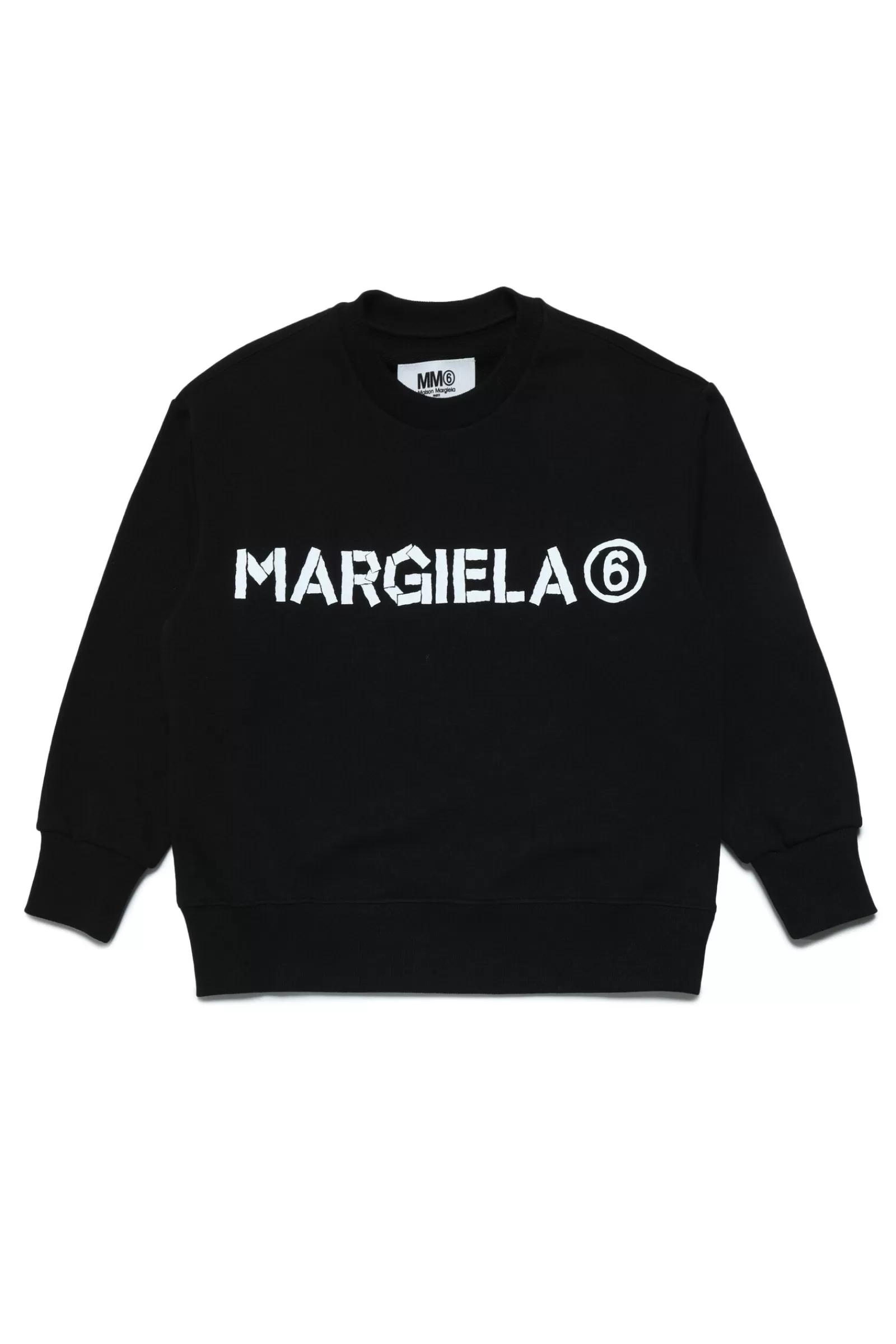 Felpe<MM6 MAISON MARGIELA Felpa Girocollo In Cotone Con Logo Nero Denim