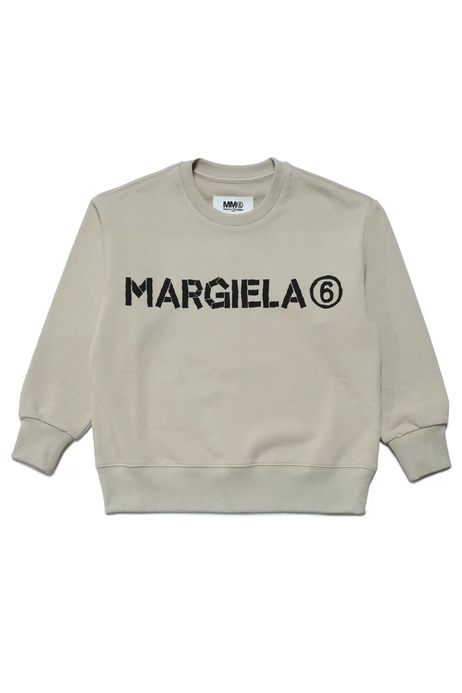 Felpe<MM6 MAISON MARGIELA Felpa Girocollo In Cotone Con Logo Cammello Chiaro