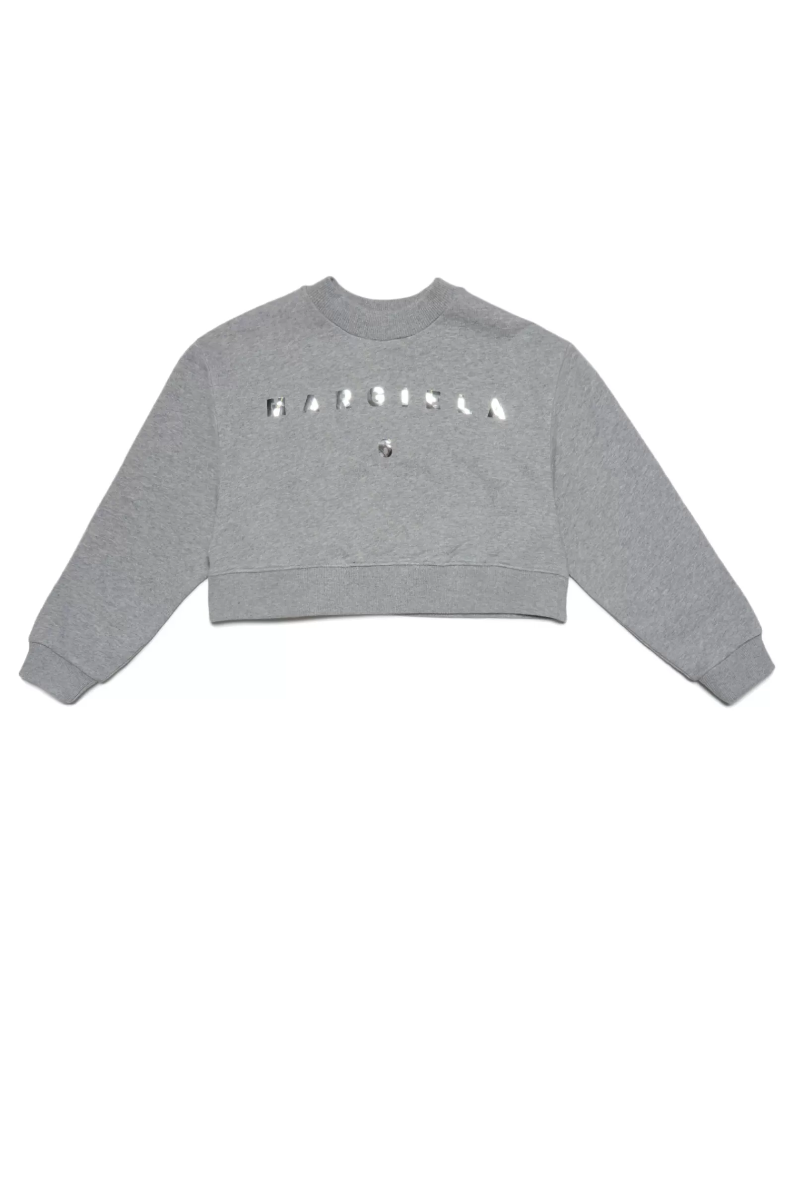 Felpe<MM6 MAISON MARGIELA Felpa Grigia Cropped Girocollo Con Logo Effetto Specchio Grigio Melange