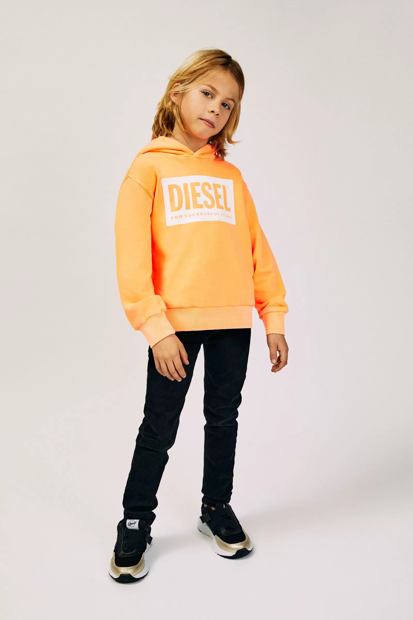 Felpe<DIESEL Felpa In Cotone Con Cappuccio Arancione Fluo