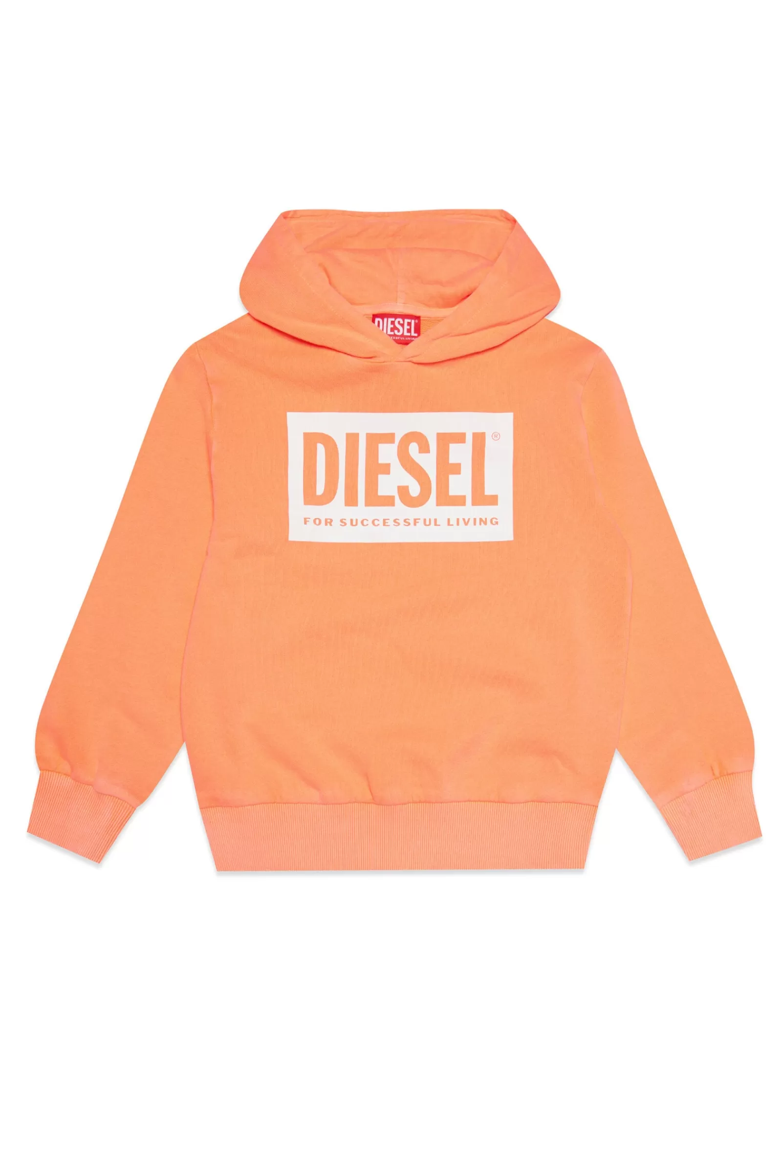 Felpe<DIESEL Felpa In Cotone Con Cappuccio Arancione Fluo